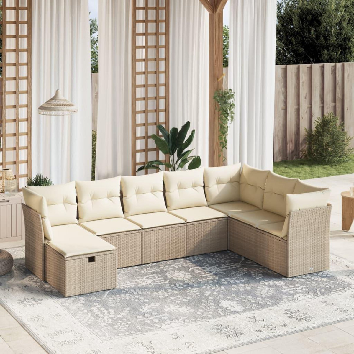 VIDAXL Salon de jardin avec coussins 8 pcs beige resine tressee