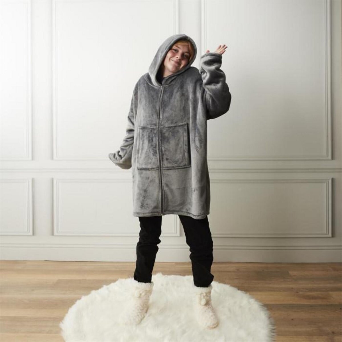 Paris Prix Plaid Sweat à Capuche  Fermeture  85x118cm Gris