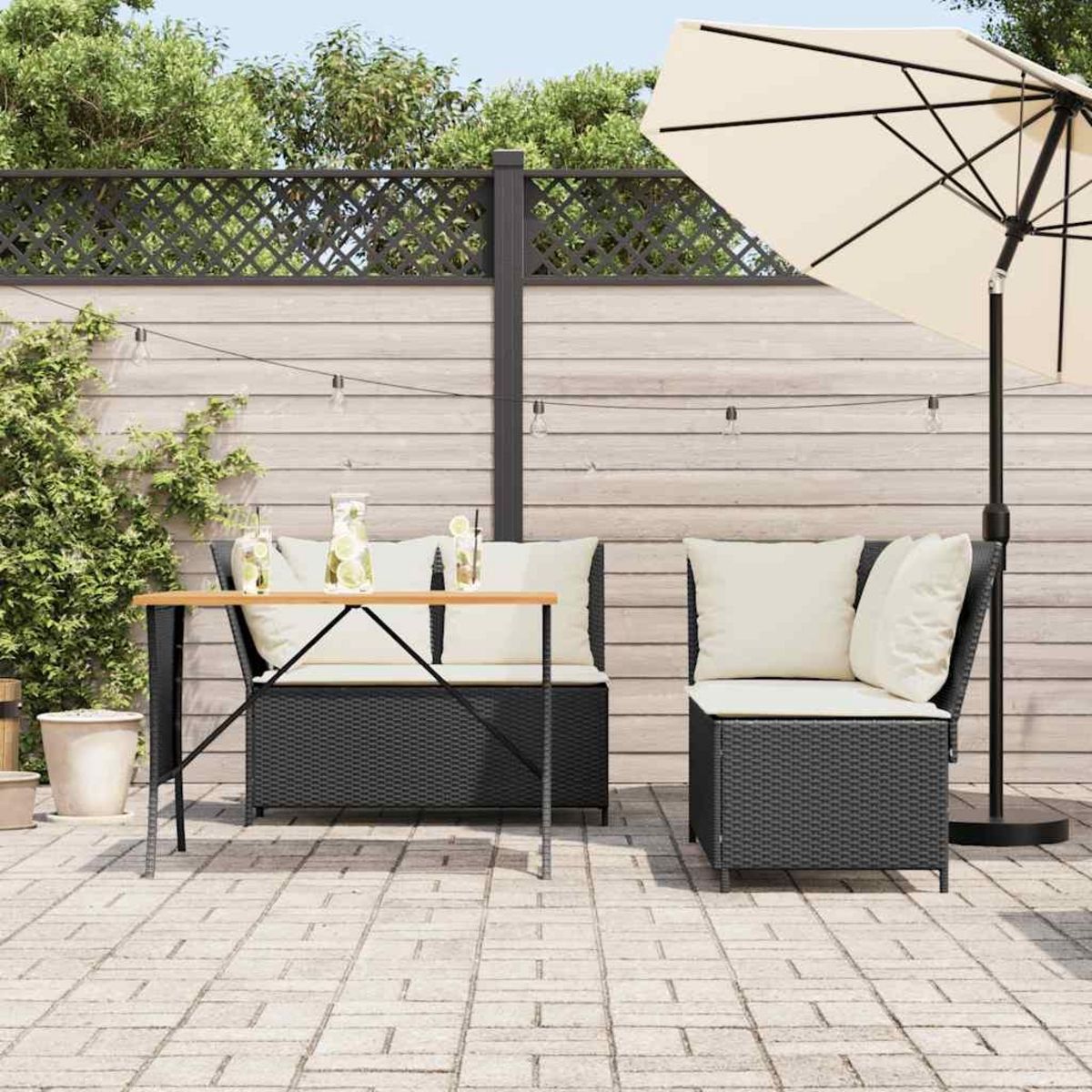 VIDAXL Salon de jardin 3 pcs avec coussins noir resine tressee