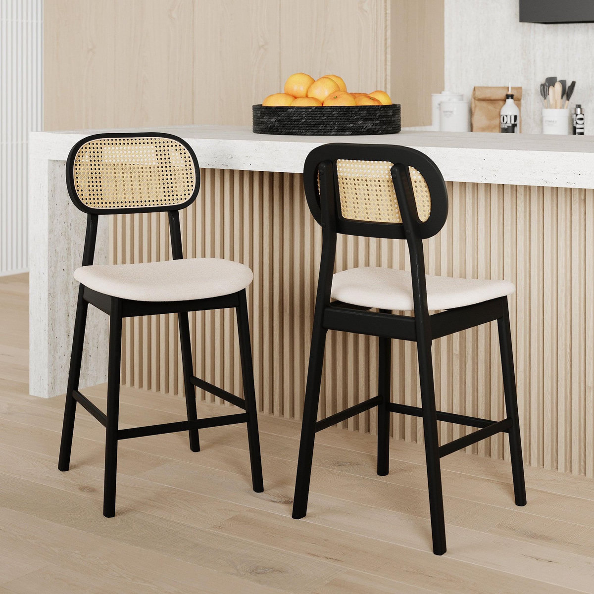 Rendez vous déco Lot de 2 chaises pour îlot central 64,5 cm en tissu beige - Maria