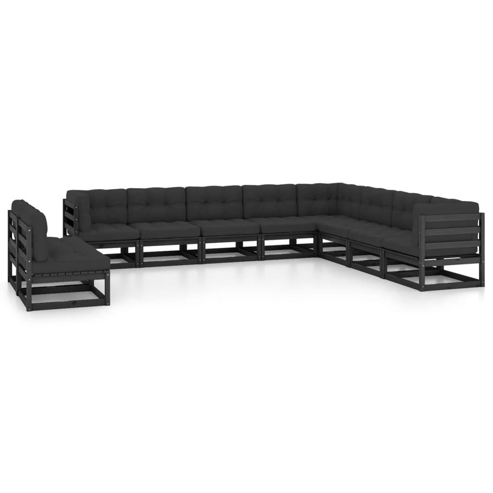 Voir la diapositive 1 : VIDAXL Salon de jardin 10 pcs avec coussins Noir Bois de pin massif