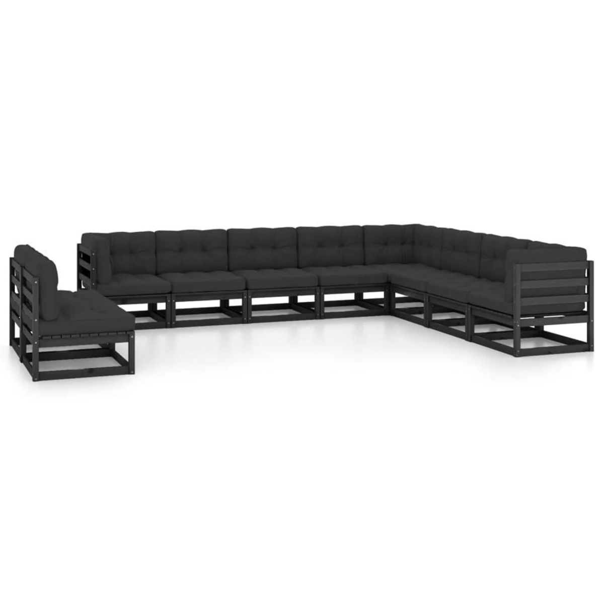 VIDAXL Salon de jardin 10 pcs avec coussins Noir Bois de pin massif