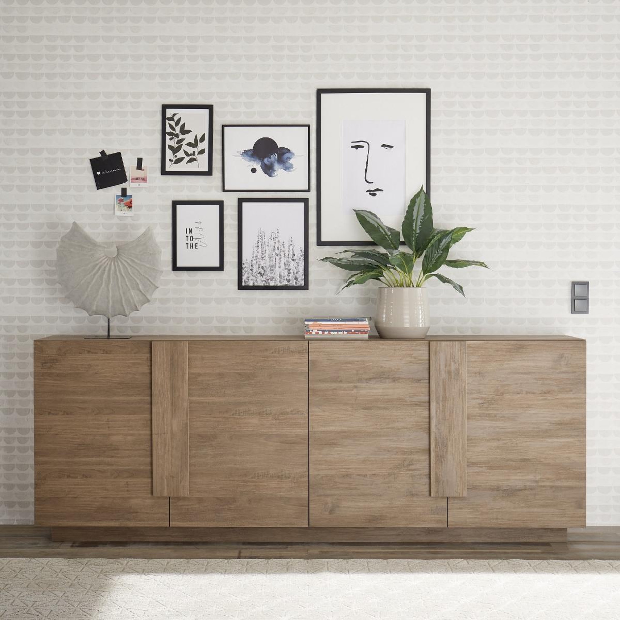 Voir la diapositive 2 : JLC KREATION Enfilade contemporaine coloris bois 4 portes 240cm terra