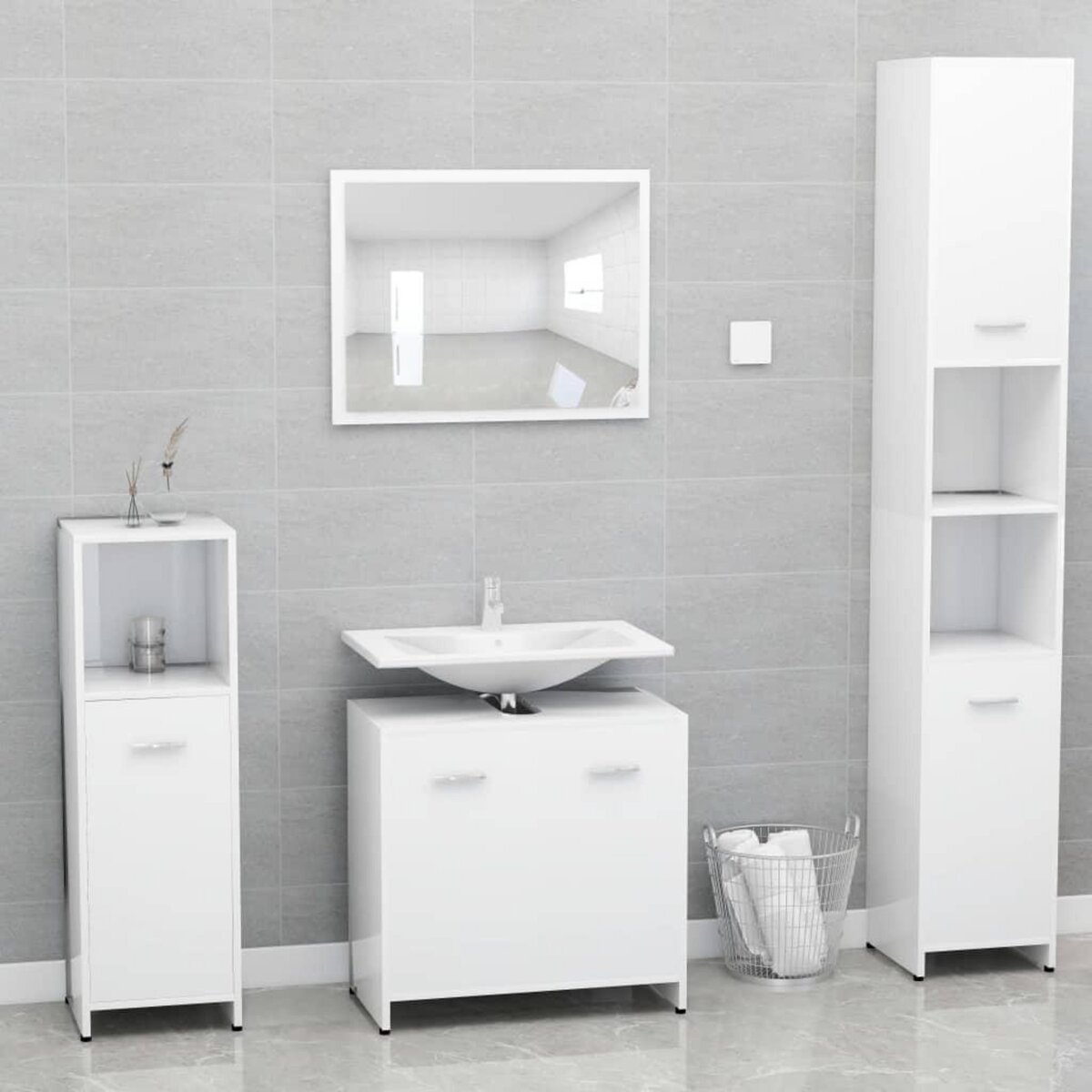 VIDAXL Ensemble de meubles de salle de bain Blanc Bois d'ingenierie