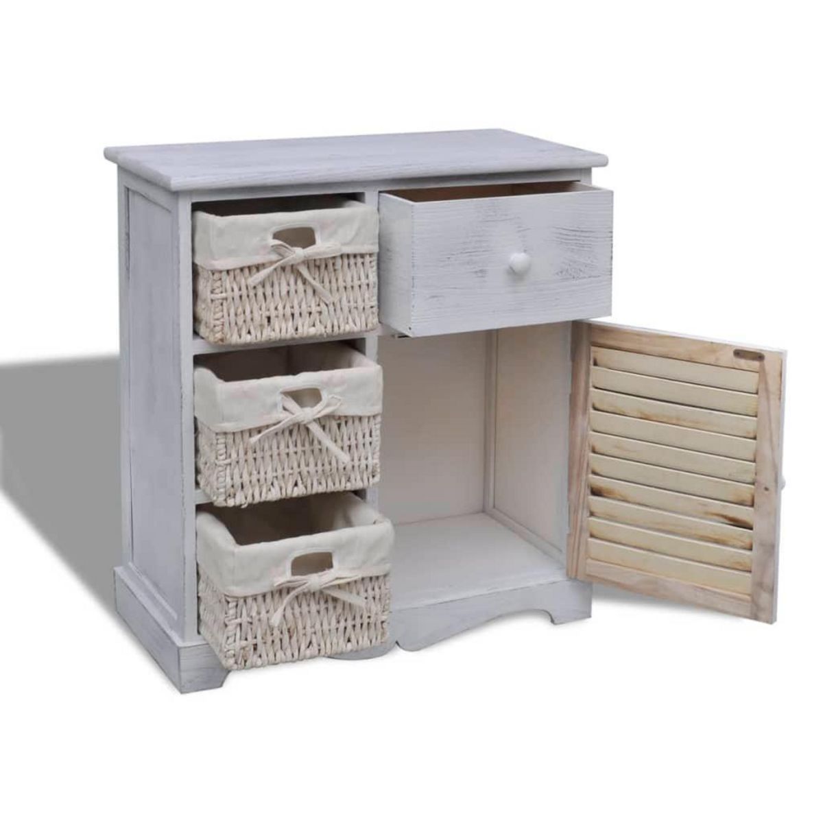 VIDAXL Armoire en bois 3 paniers gauches en tissage Blanc