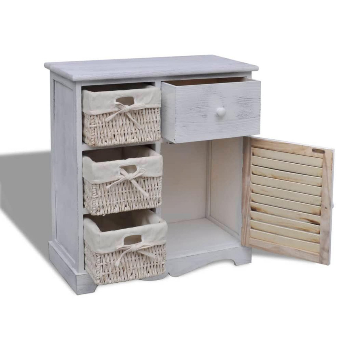 VIDAXL Armoire en bois 3 paniers gauches en tissage Blanc