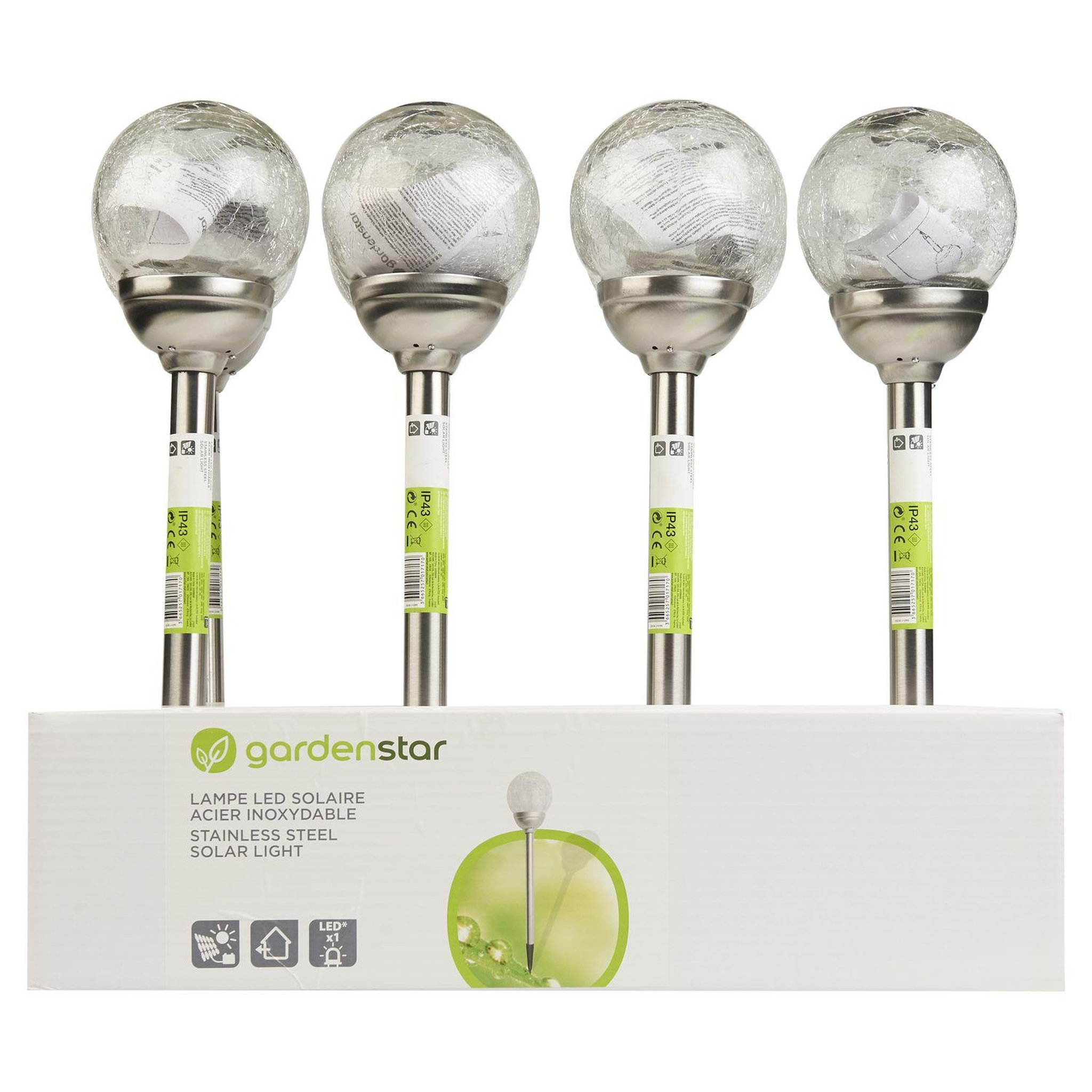 Voir la diapositive 2 : GARDENSTAR Lampe de jardin solaire inox LED H51cm