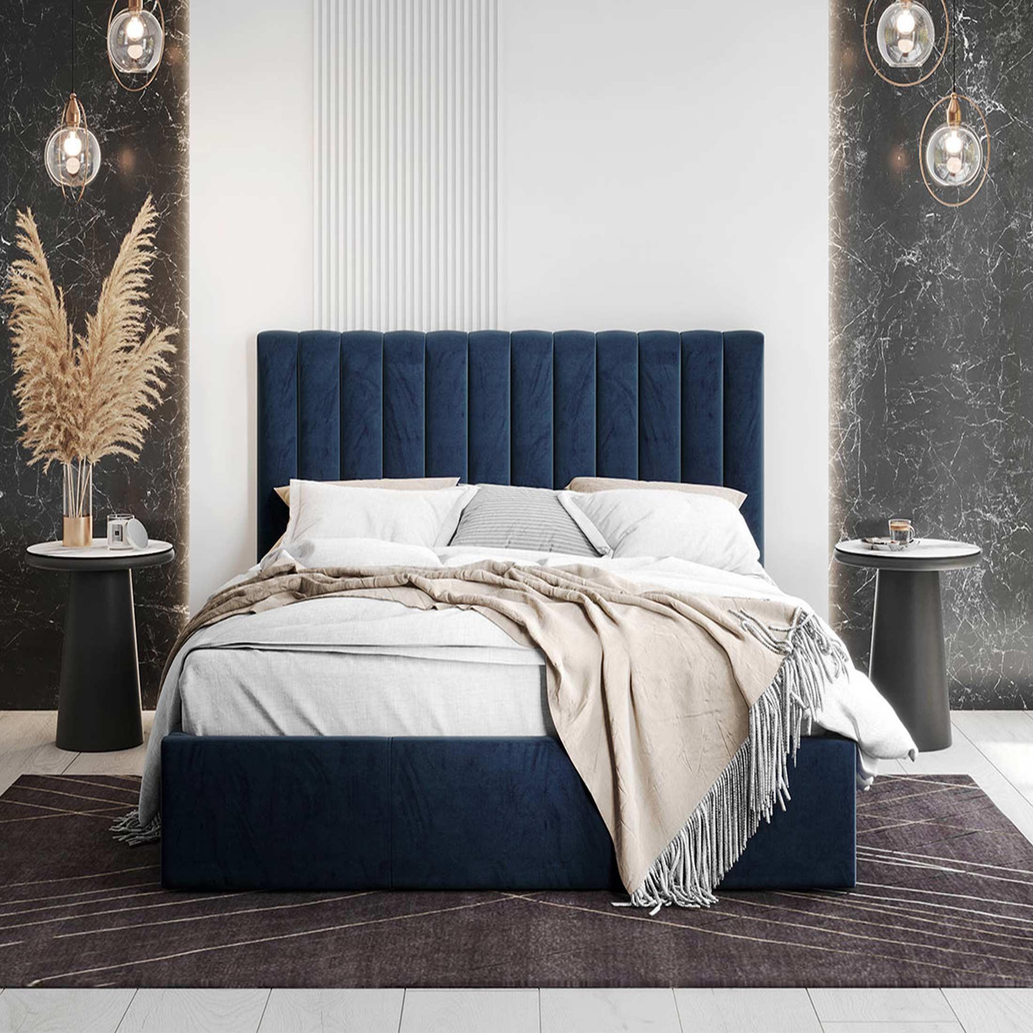 Voir la diapositive 5 : BEST MOBILIER Rosario - lit coffre - 140x200 - sommier inclus - en velours