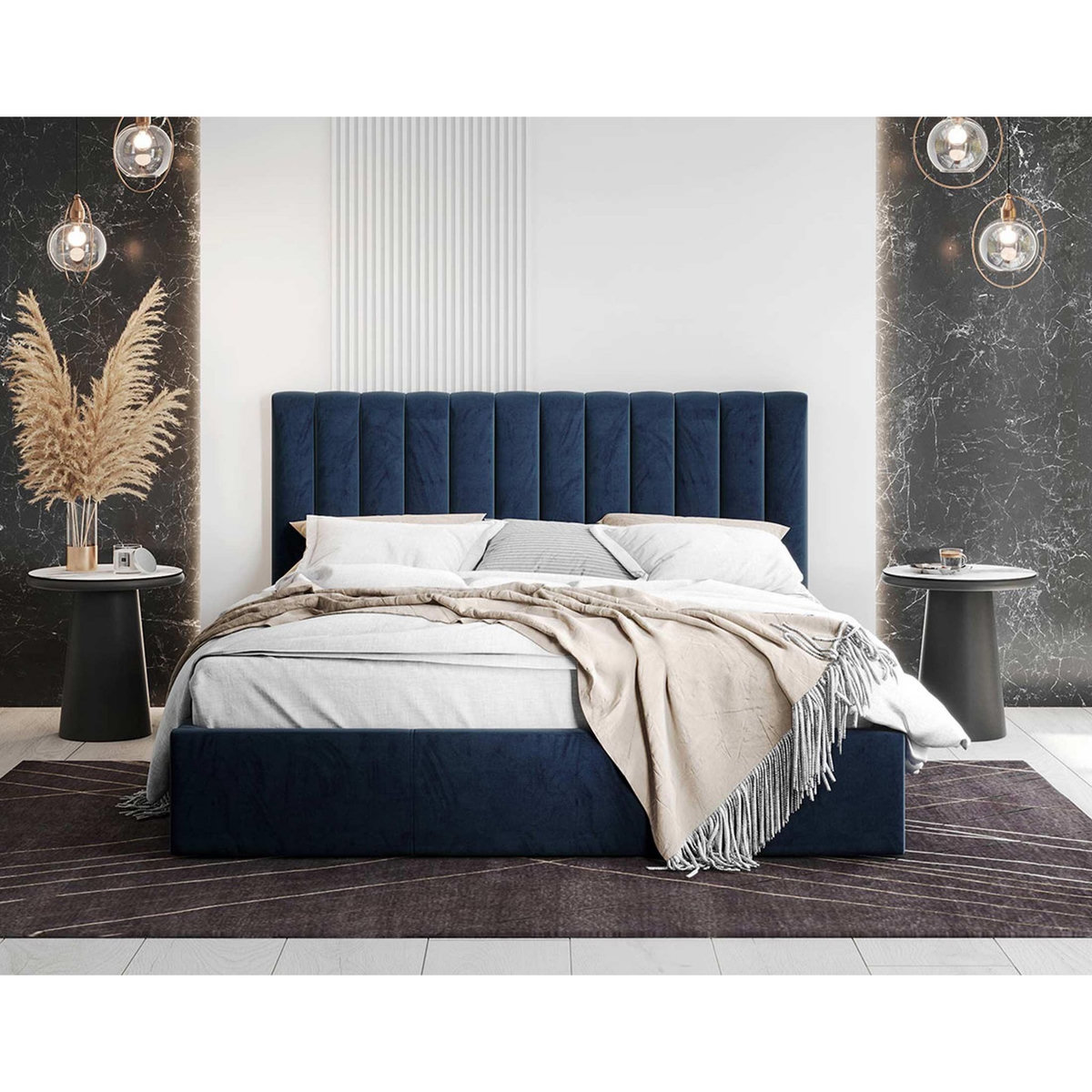 BEST MOBILIER Rosario - lit coffre - 140x200 - sommier inclus - en velours