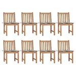 VIDAXL Chaises de jardin lot de 8 avec coussins Bois de teck massif