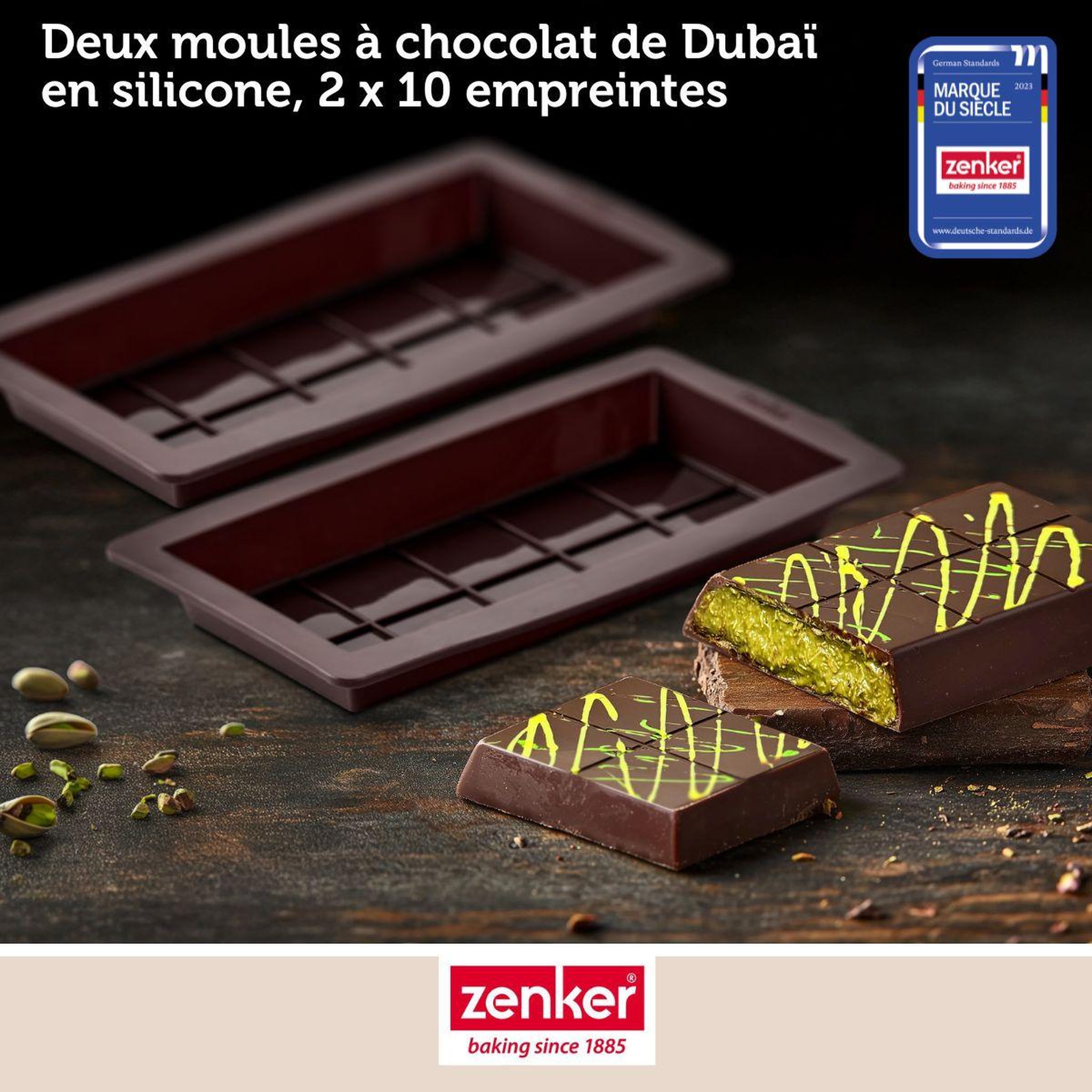 Voir la diapositive 2 : ZENKER Deux moules à tablettes chocolat de dubaï en silicone zenker special creative