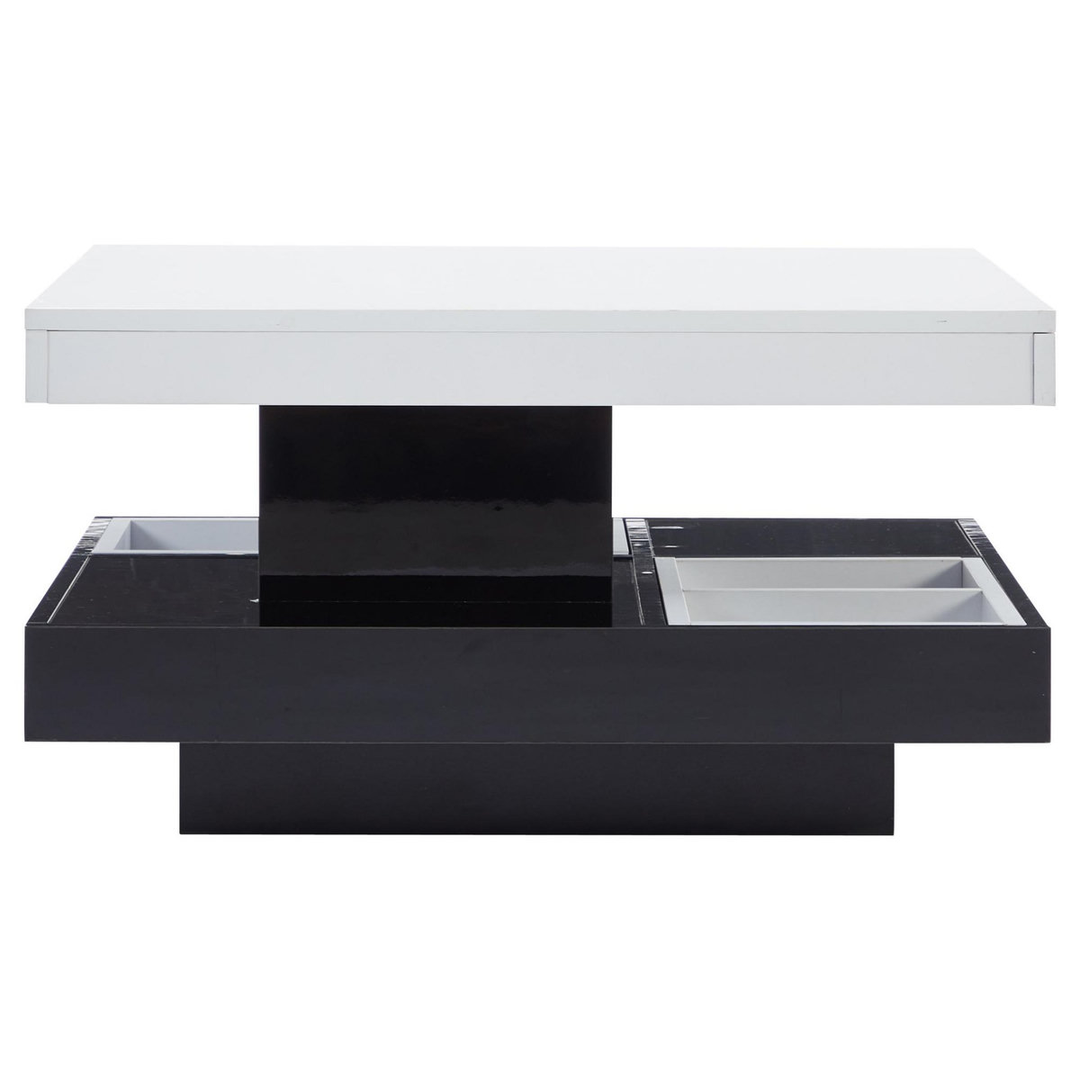 MERAX Table Basse Carrée Avec Un Bureau Rotatif à 360° Et Plusieurs Compartiments De Rangement Noir