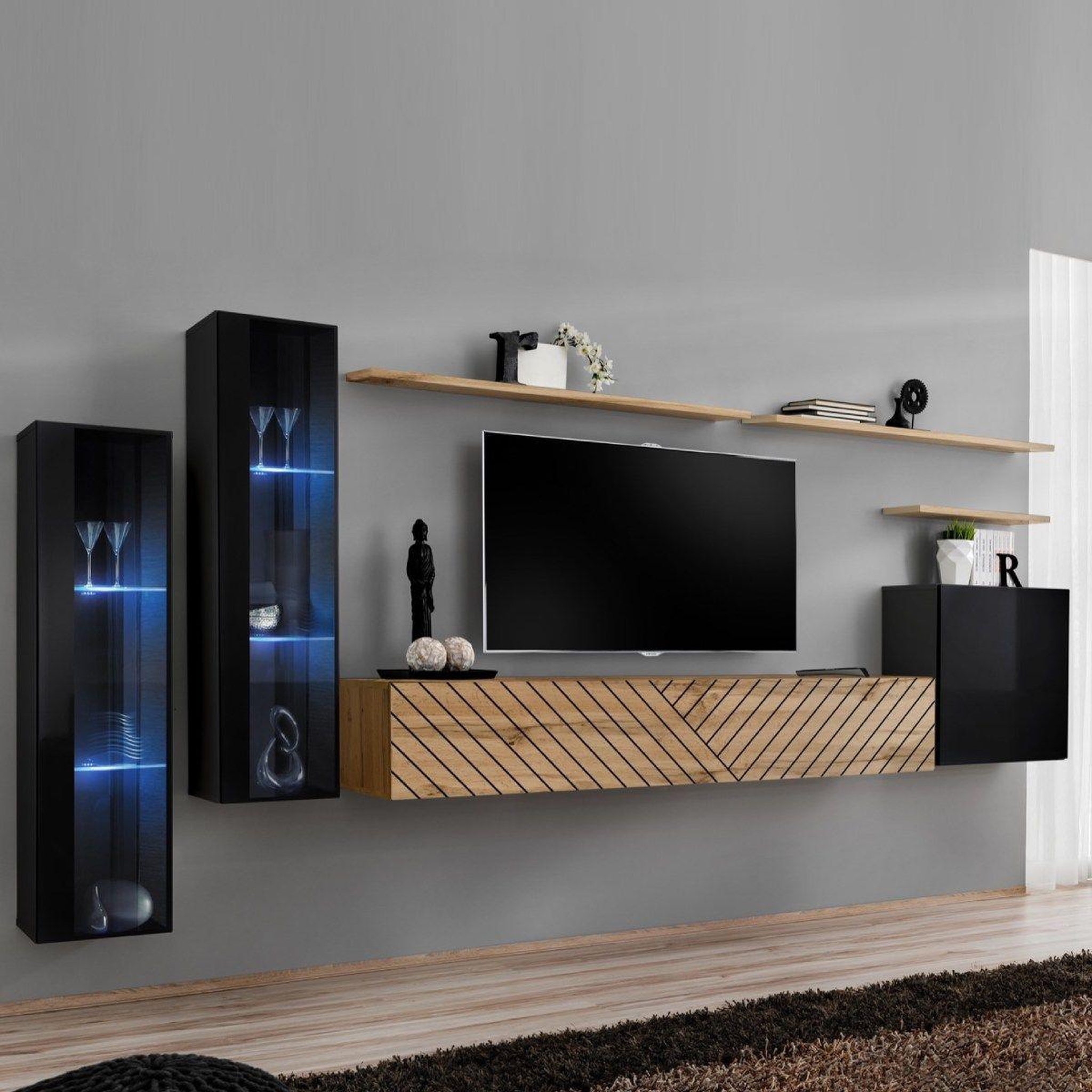 Paris Prix Ensemble meuble tv  switch lamel xi  330cm naturel & noir