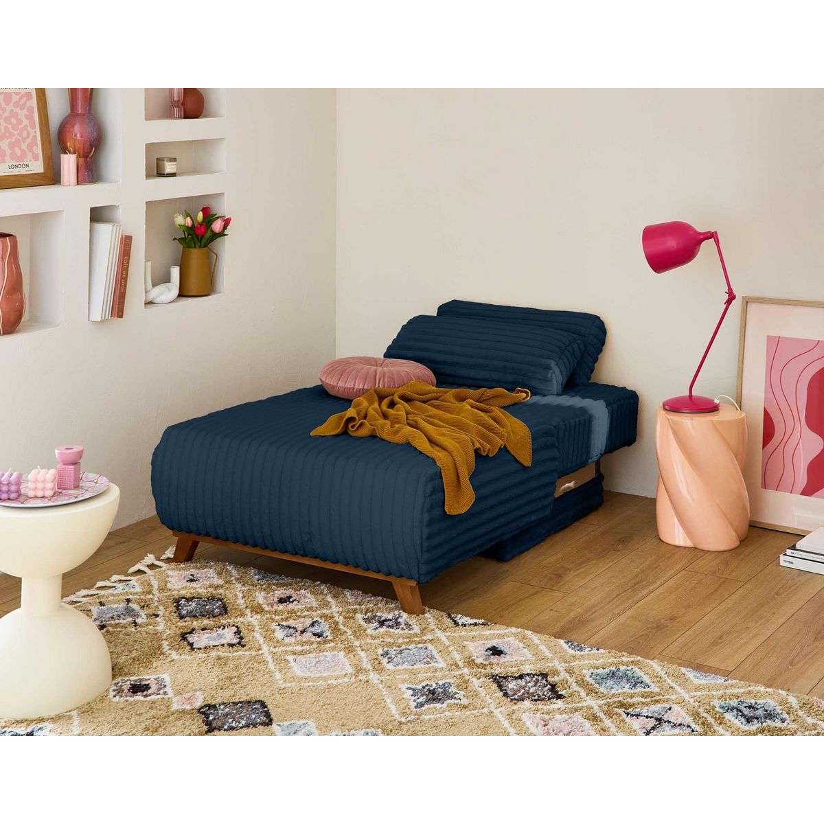 BEST MOBILIER Cristal - fauteuil - convertible avec coffre - en fausse fourrure côtelée