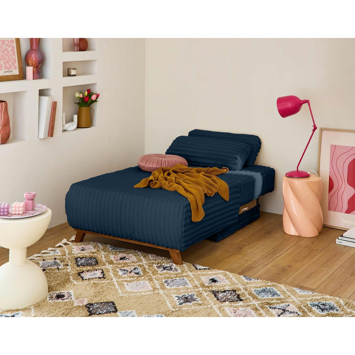 BEST MOBILIER Cristal - fauteuil - convertible avec coffre - en fausse fourrure côtelée