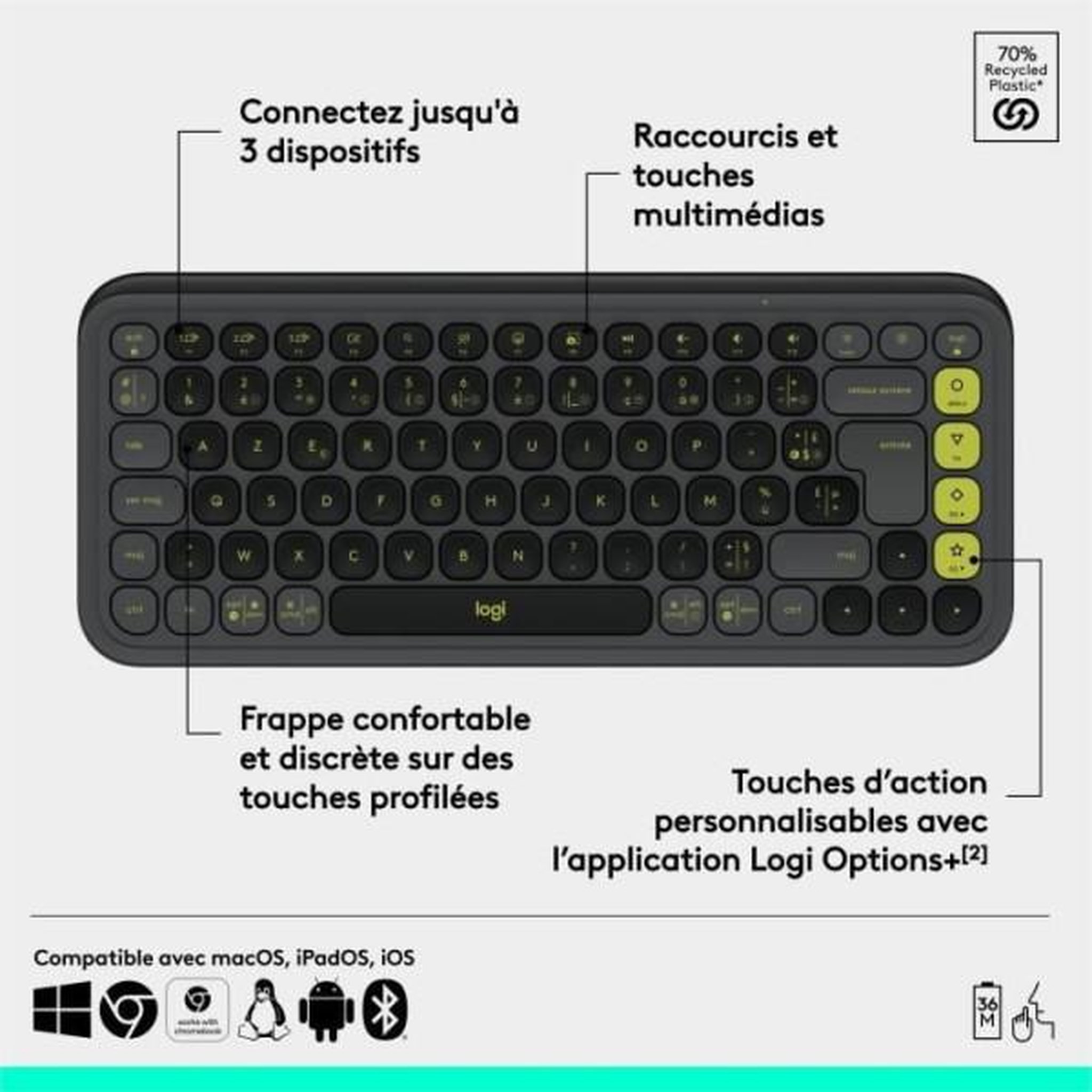 Voir la diapositive 6 : Logitech Clavier sans fil pop icon graphite