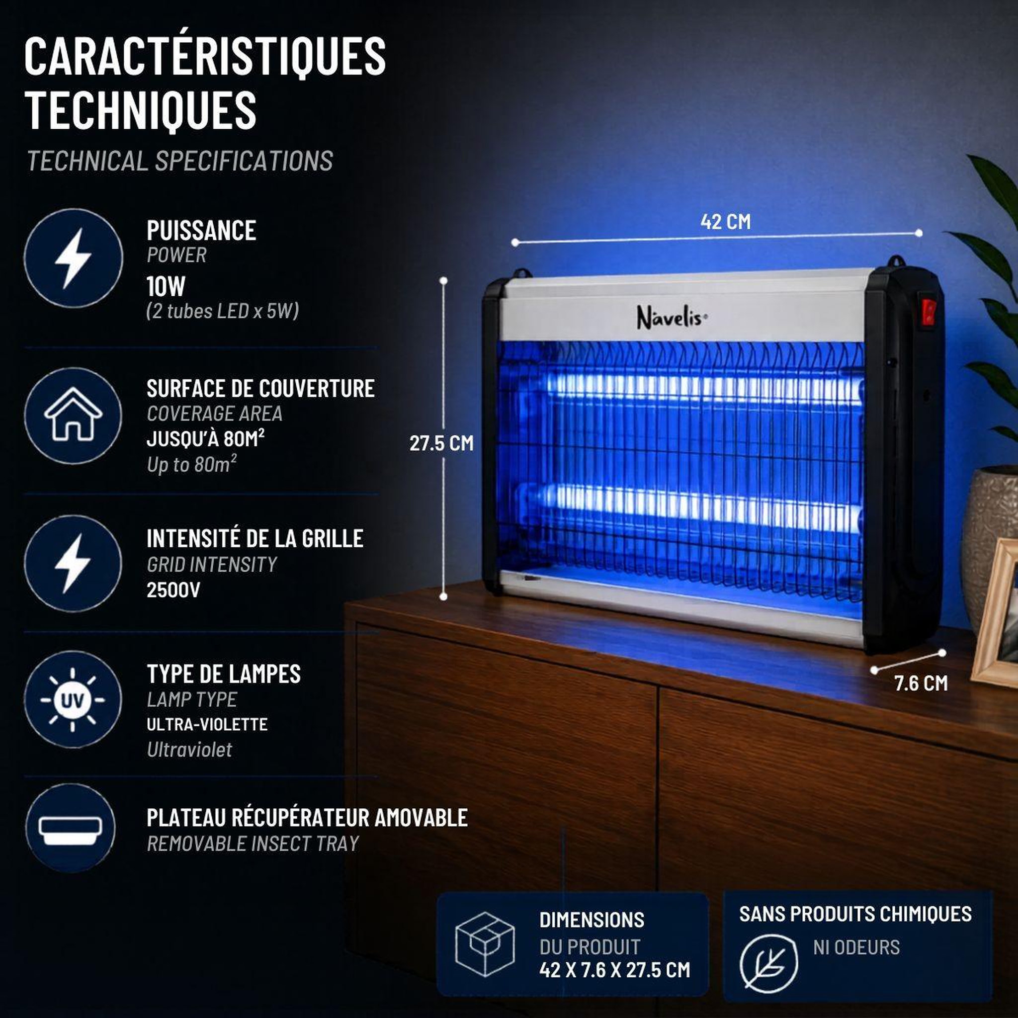 Voir la diapositive 2 : INTEC Lampe Anti Moustique Intérieur Extérieur 2500V Technologie LED 10W Surface 80m2 Elimine Mouches Moucherons & Insectes volants