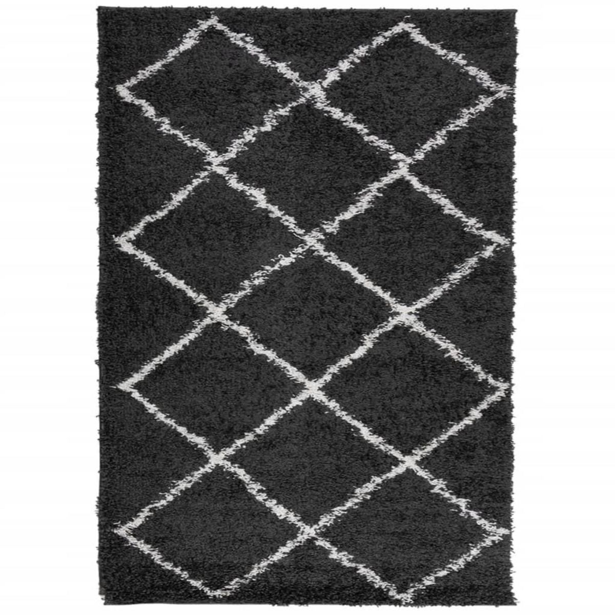 VIDAXL Tapis shaggy a poils longs moderne noir et creme 140x200 cm
