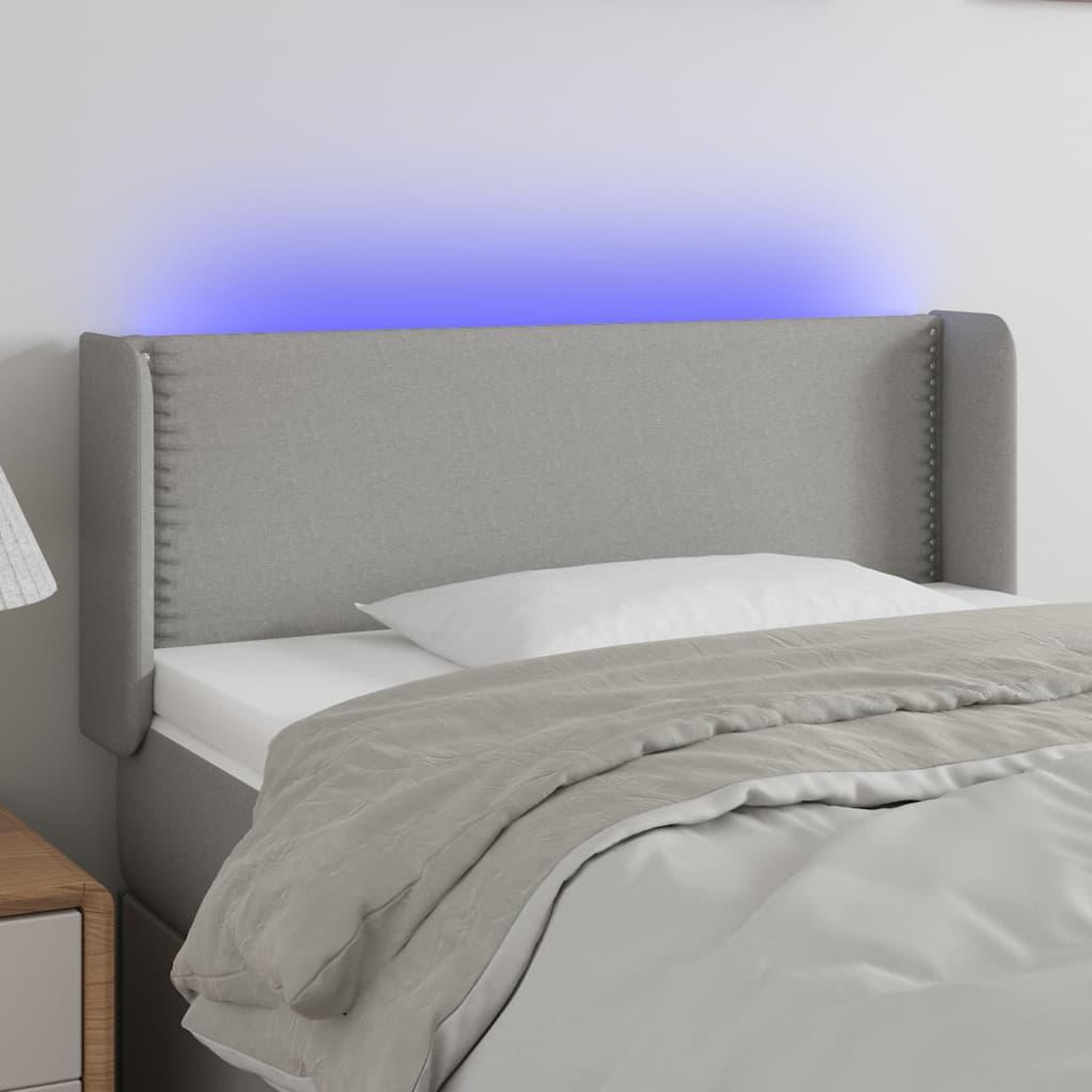 Voir la diapositive 1 : VIDAXL Tete de lit a LED Gris clair 103x16x78/88 cm Tissu