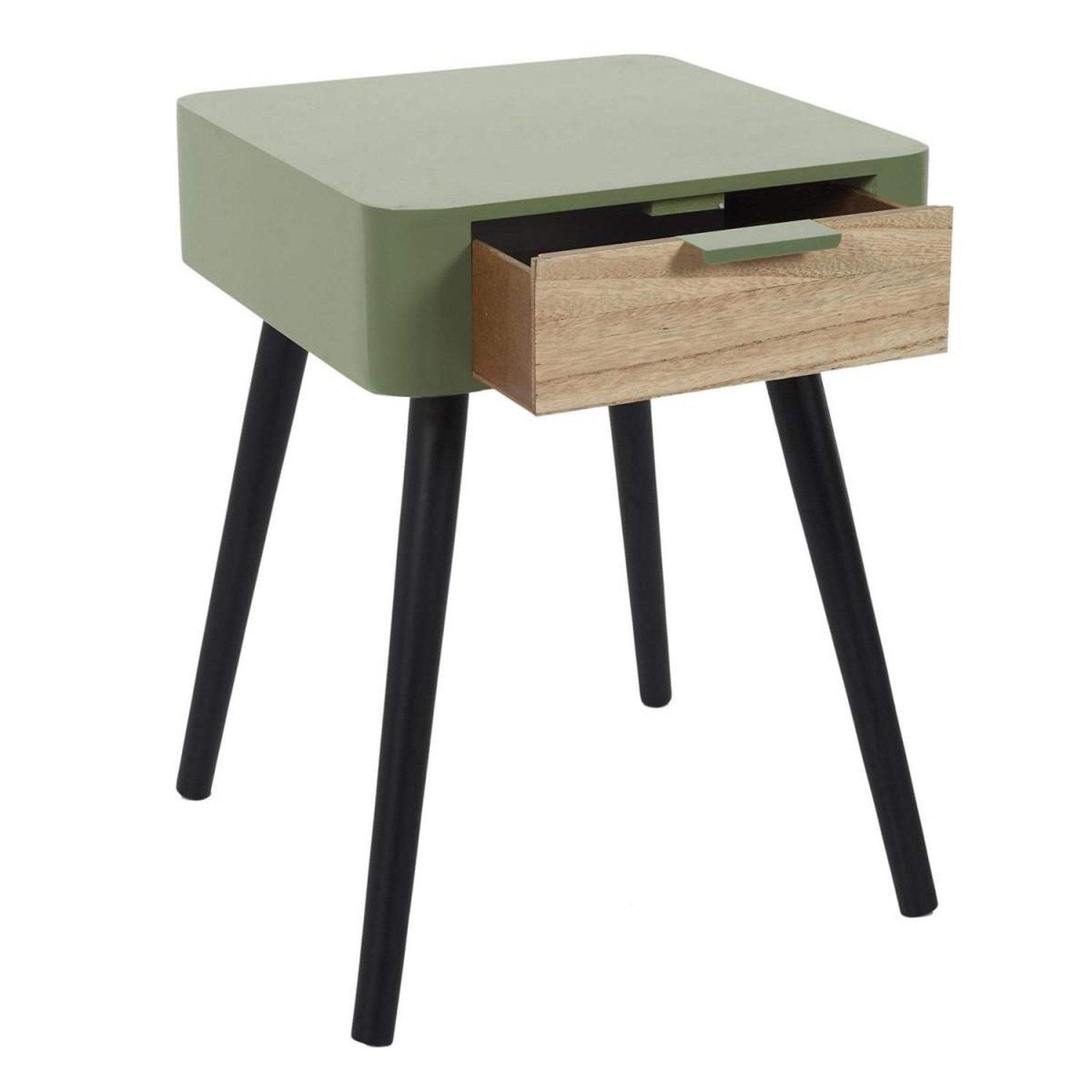Voir la diapositive 3 : The Home Deco Factory Table de chevet 1 tiroir  bois  48cm vert kaki
