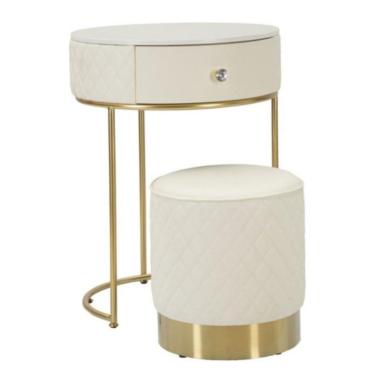 Paris Prix Table de Chevet Avec Pouf  Sharon  70cm Blanc & Or