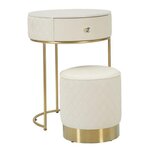 Paris Prix Table de Chevet Avec Pouf  Sharon  70cm Blanc & Or