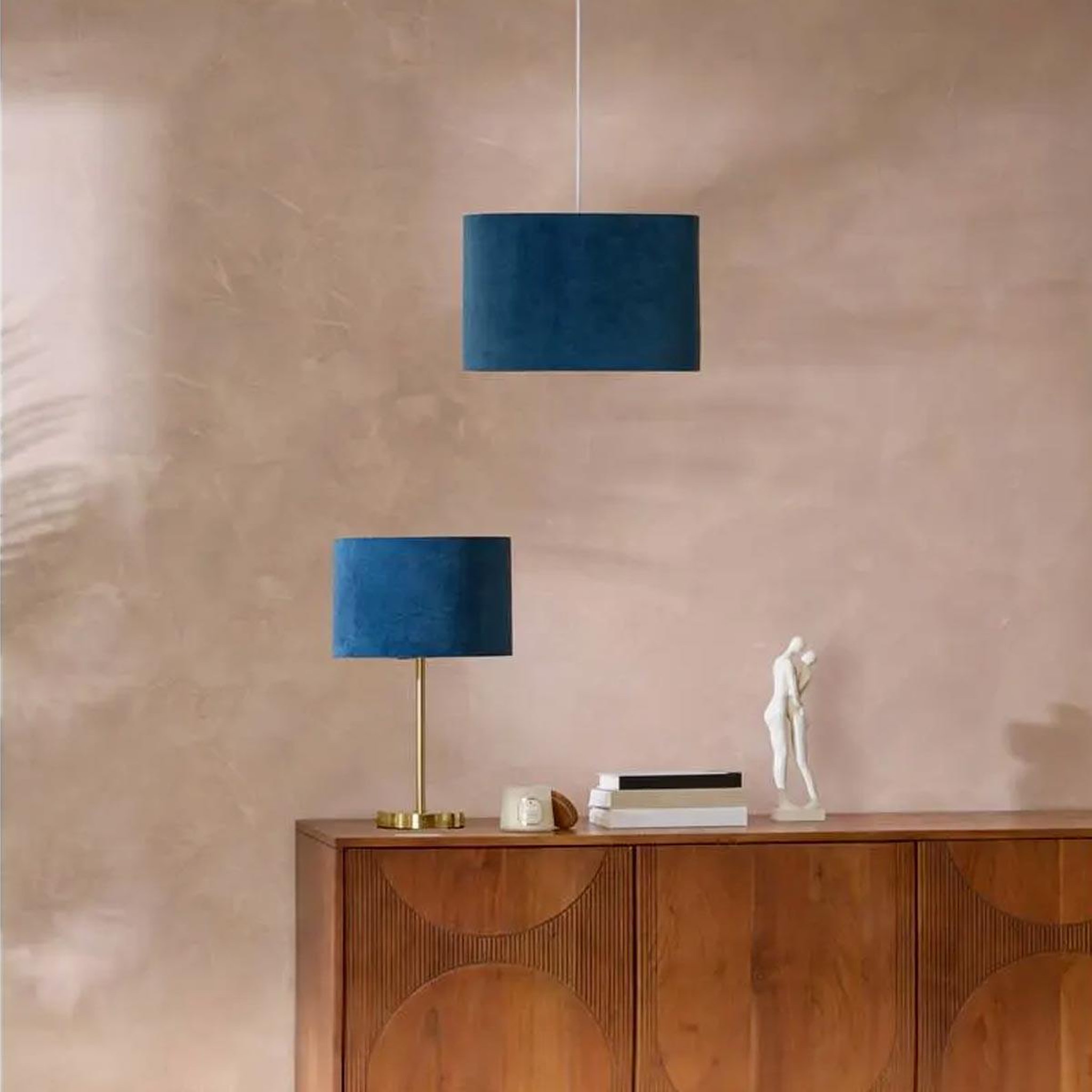 Voir la diapositive 5 : ATMOSPHERA Abat-jour en velours  beline  30cm bleu canard