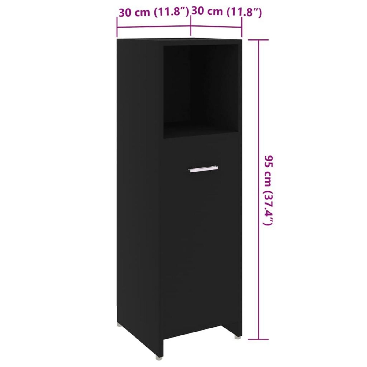 VIDAXL Armoire de salle de bain Noir 30x30x95 cm Bois d'ingenierie