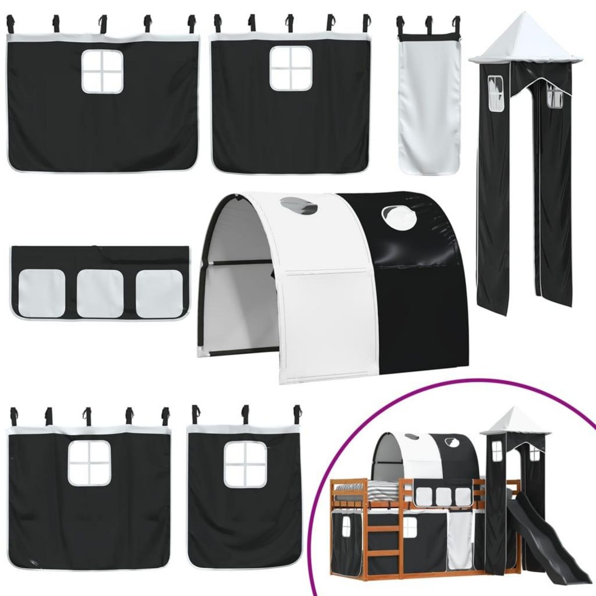 VIDAXL Lit superpose sans matelas avec toboggan blanc noir 90x200 cm