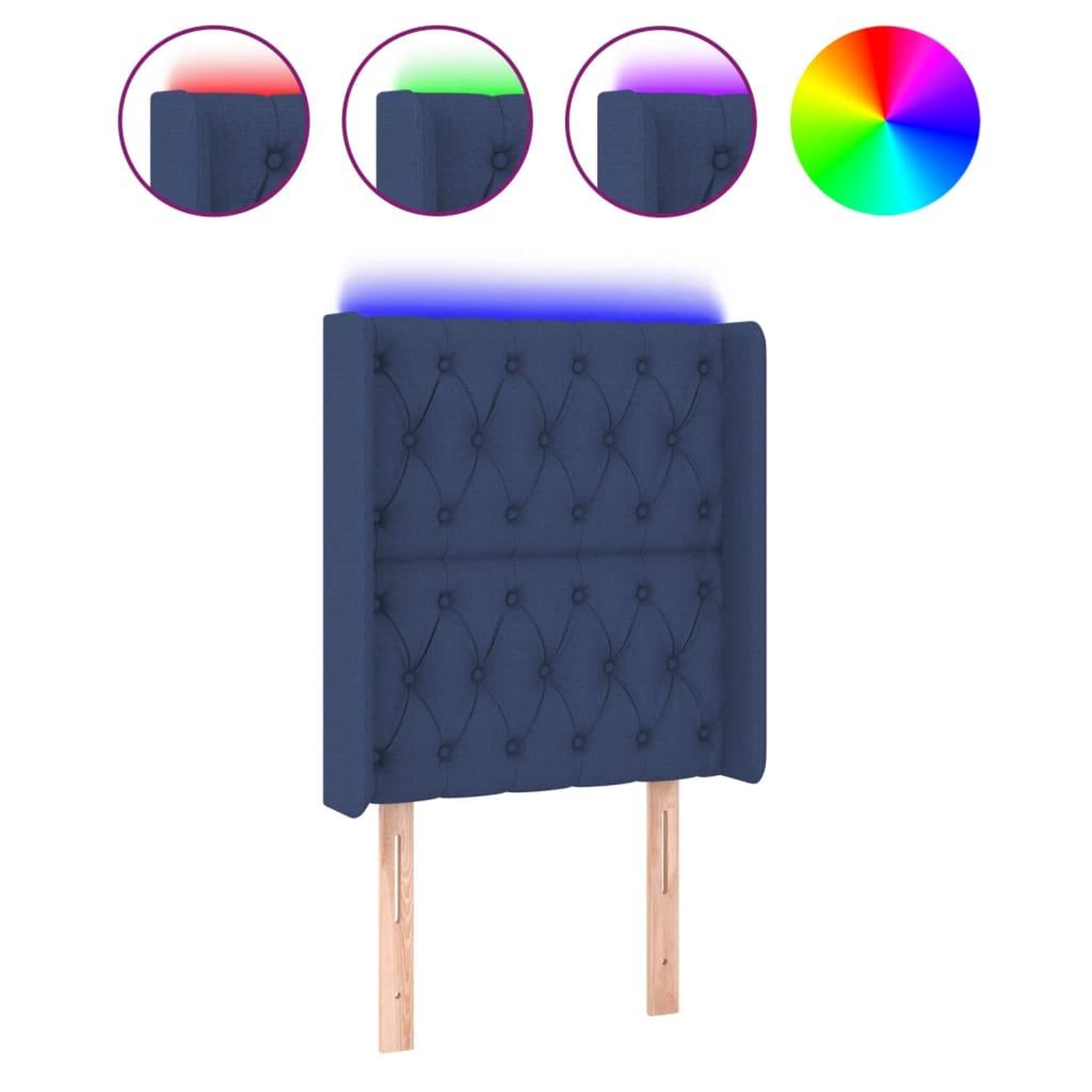 Voir la diapositive 2 : VIDAXL Tete de lit a LED Bleu 83x16x118/128 cm Tissu