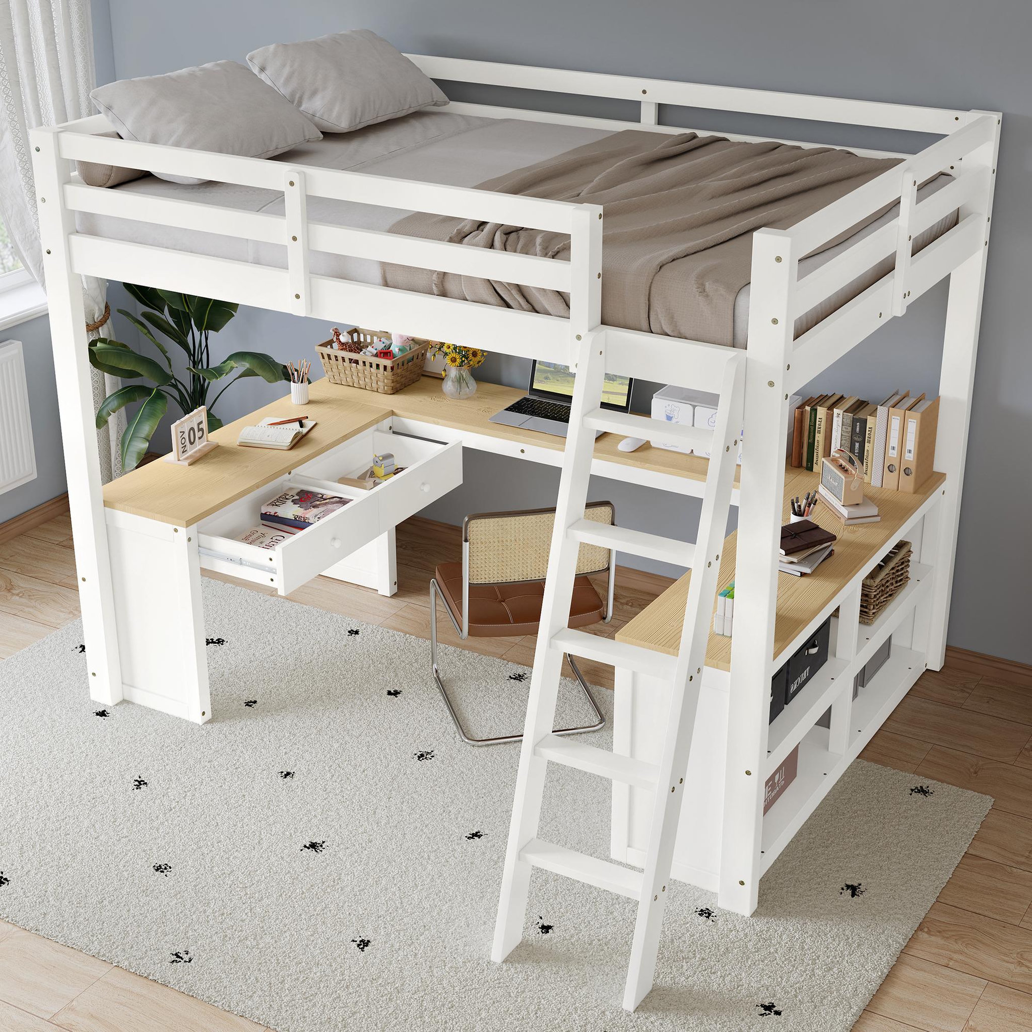 Voir la diapositive 5 : MERAX Lit mezzanine 90x200 cm coloris blanc pin