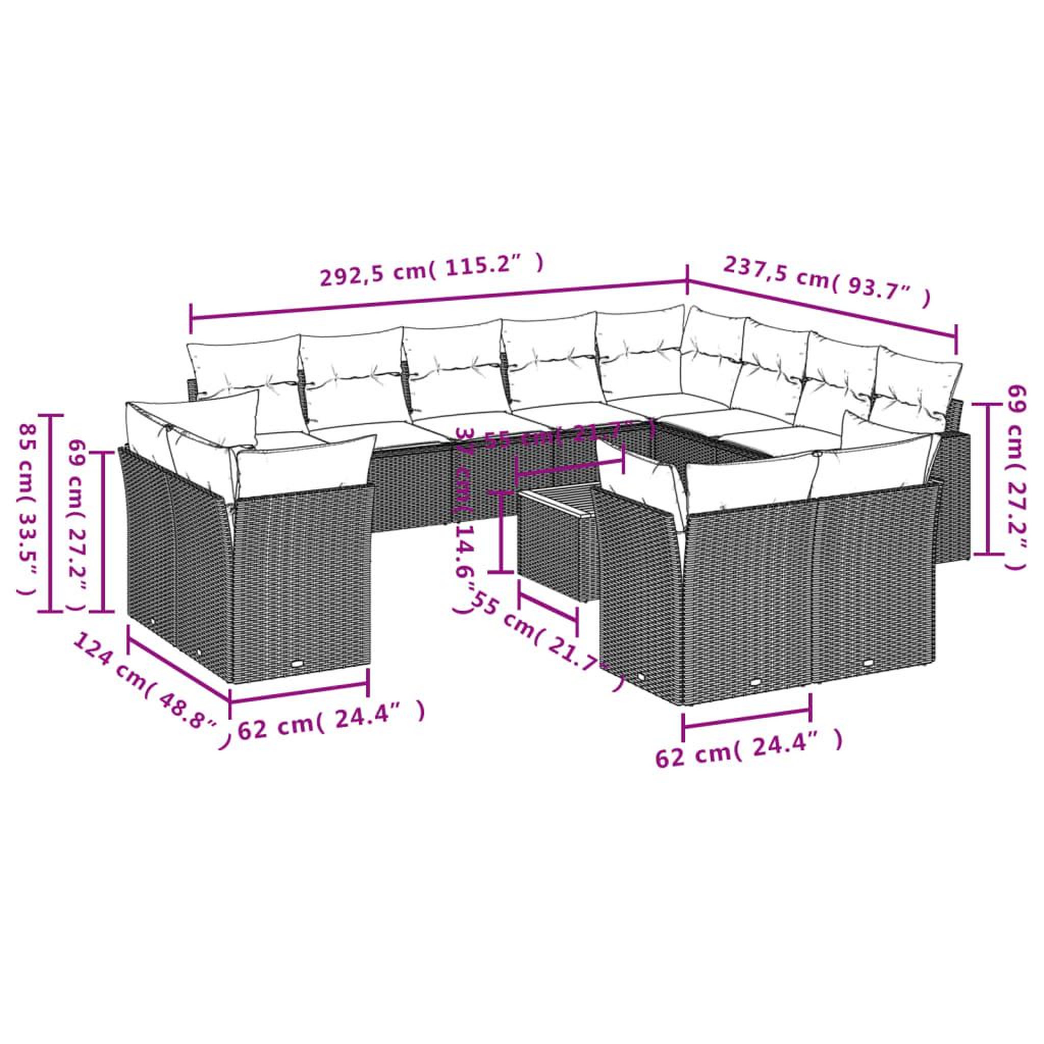 Voir la diapositive 6 : VIDAXL Salon de jardin avec coussins 13 pcs noir resine tressee