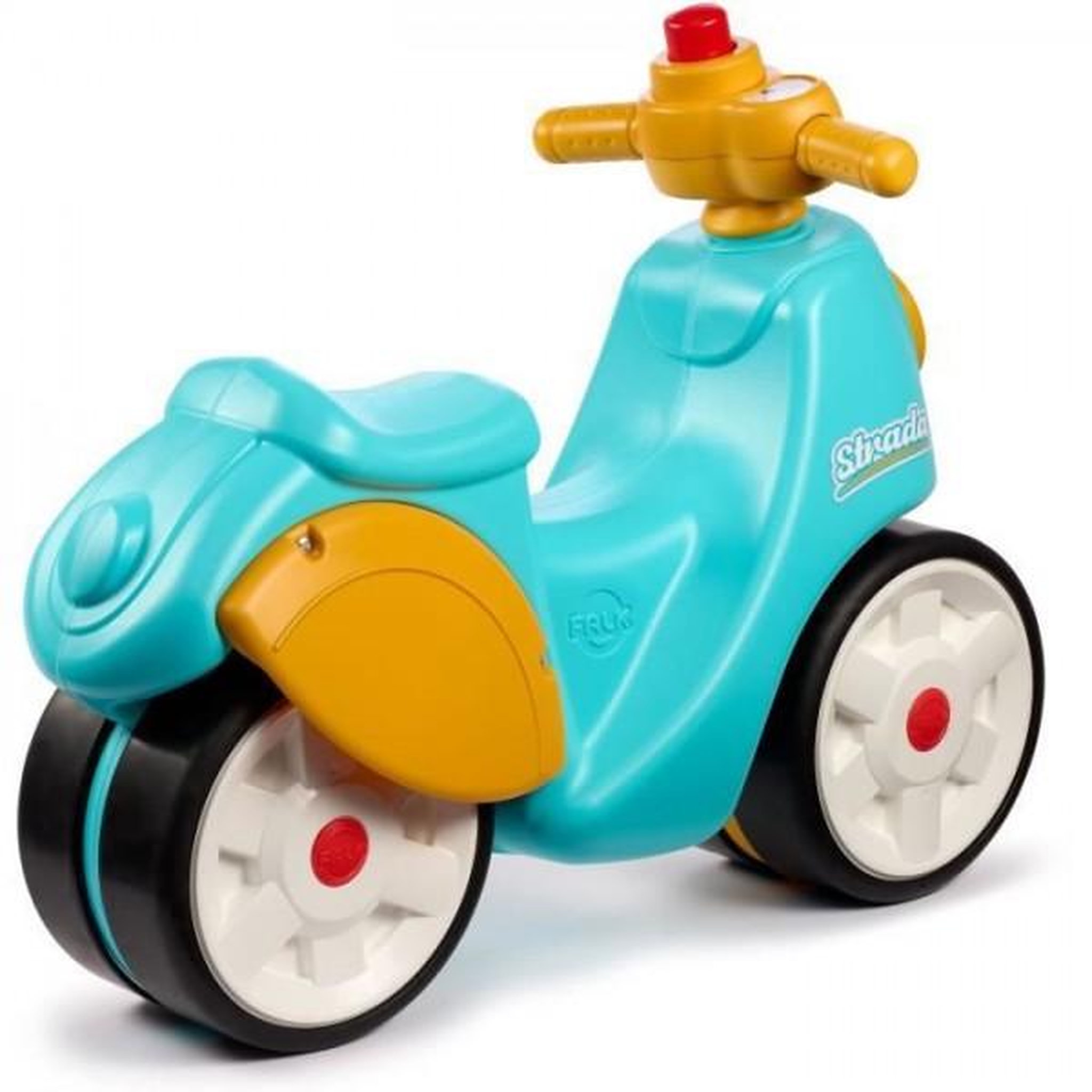 Voir la diapositive 3 : FALK Porteur Trotteur Scooter 1er âge - FALK - Stada - Jaune et bleu - Klaxon manuel - Roues silencieuses - Des 12 mois - 100% Fabriqué en France