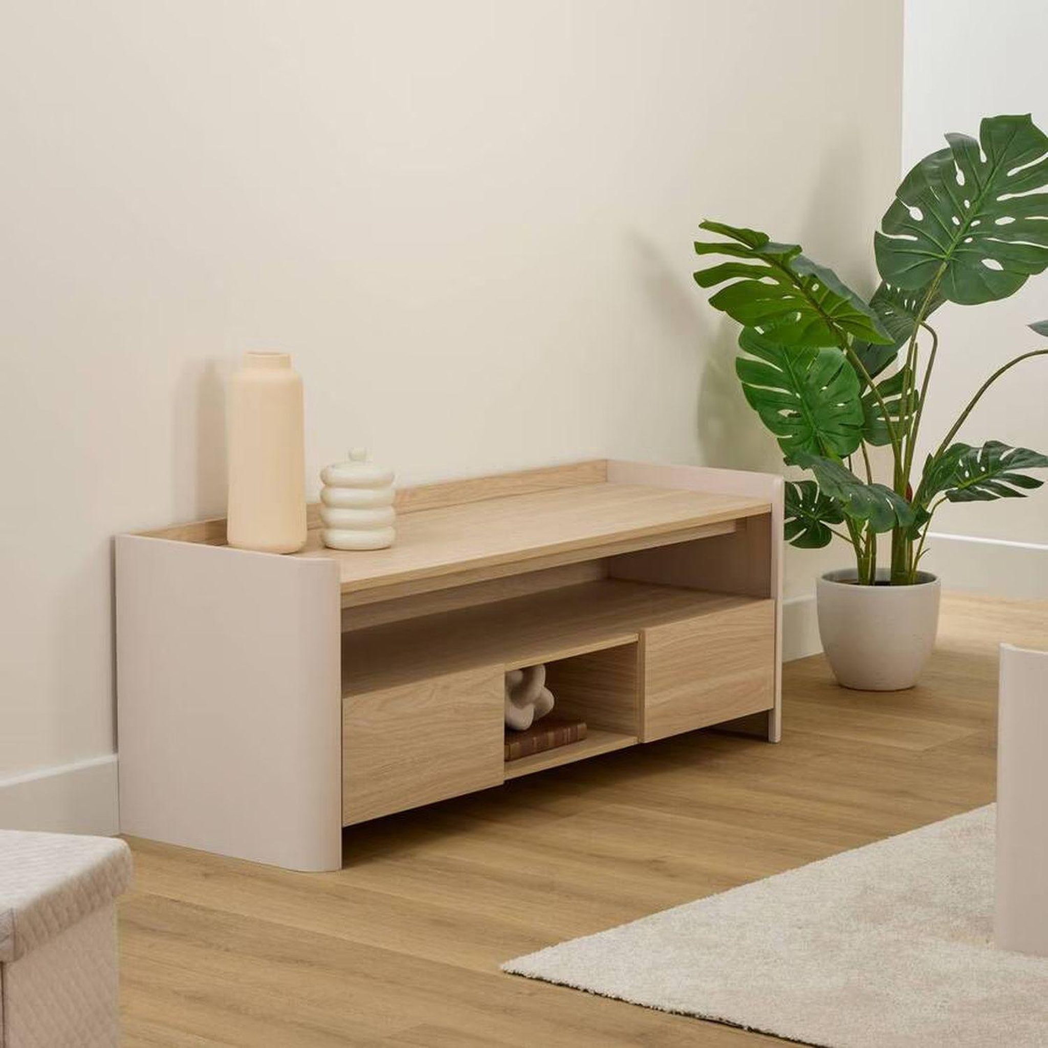 Voir la diapositive 2 : FIVE Meuble tv 2 tiroirs roundy - beige