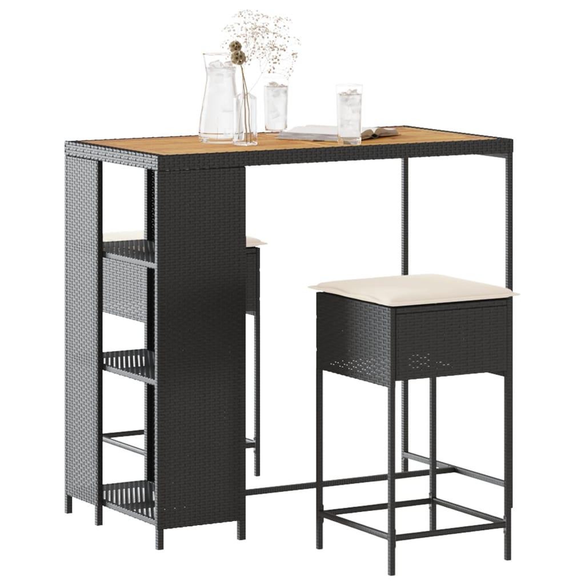 Voir la diapositive 1 : VIDAXL Ensemble de bar de jardin 3 pcs avec coussins noir poly rotin