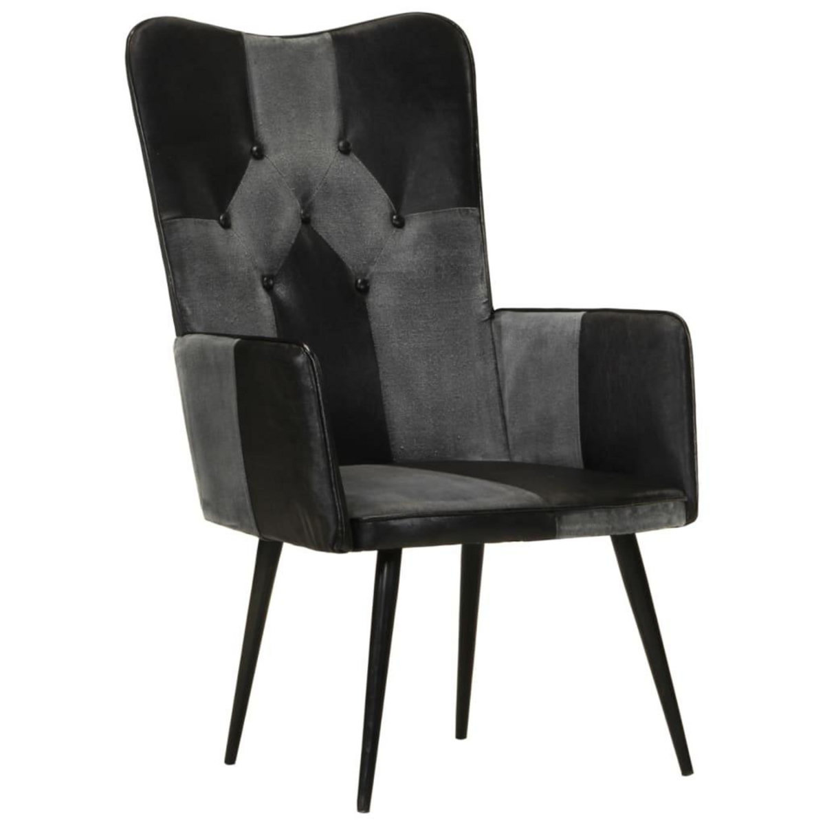 VIDAXL Chaise a oreilles Noir et gris Cuir veritable