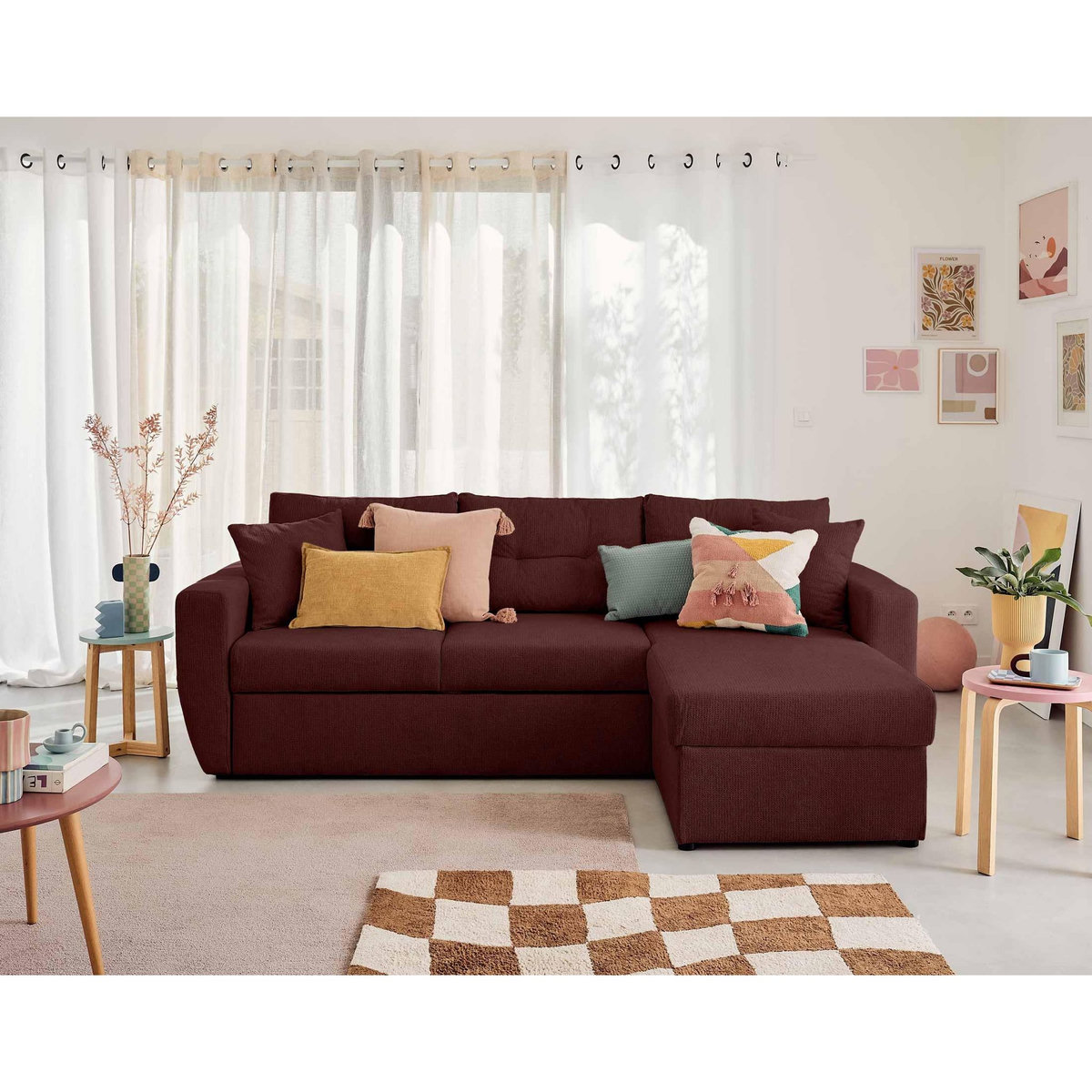 BEST MOBILIER Astoria - canapé d'angle réversible 4 places - convertible avec coffre - en tissu texturé