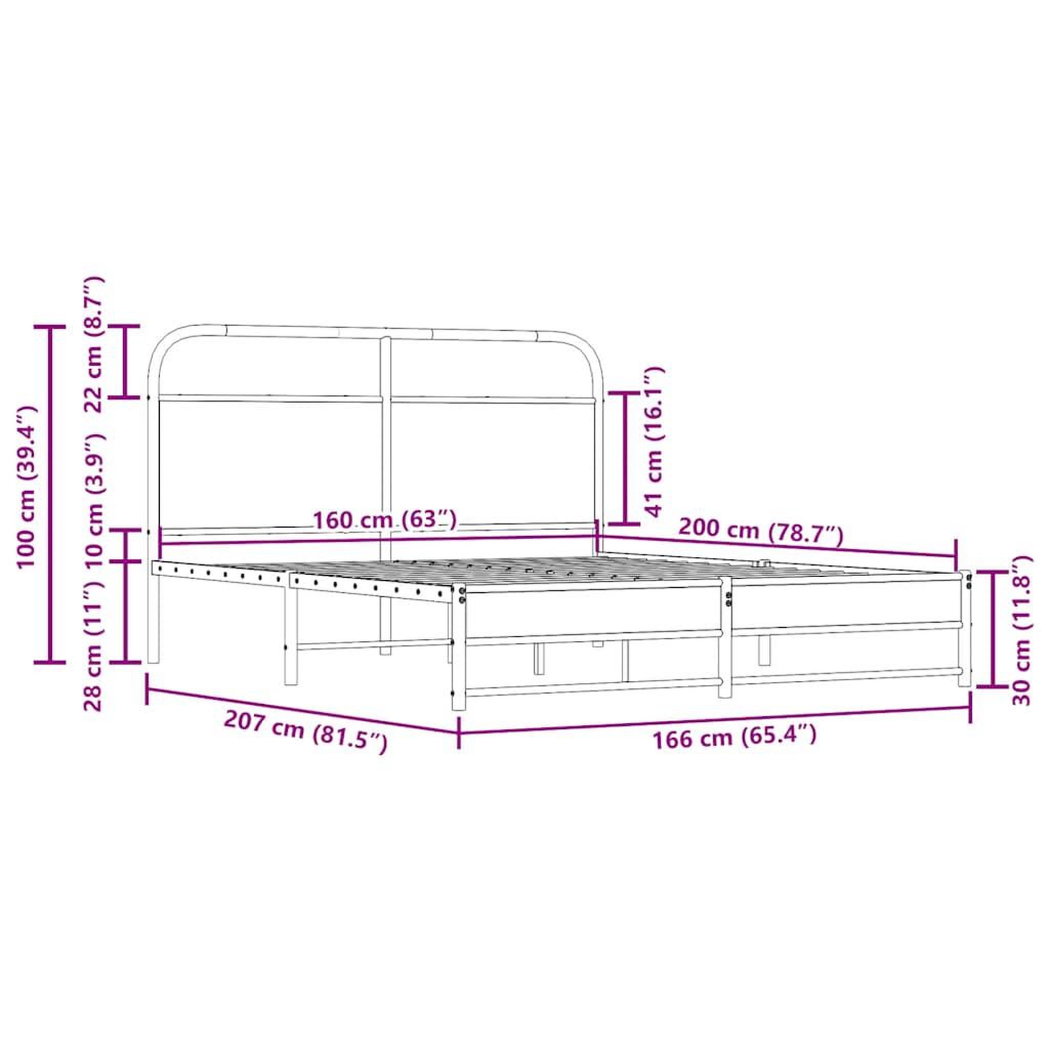 Voir la diapositive 6 : VIDAXL Cadre de lit en metal sans matelas chene fume 160x200 cm