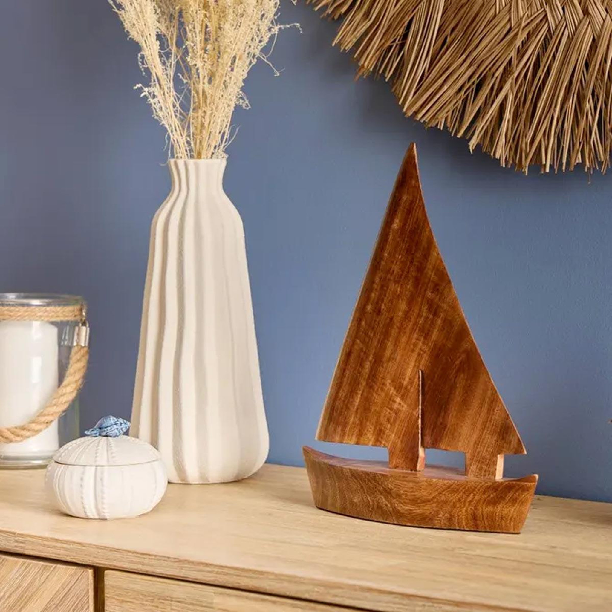 Voir la diapositive 2 : ATMOSPHERA Bateau déco en bois  océa  33cm marron
