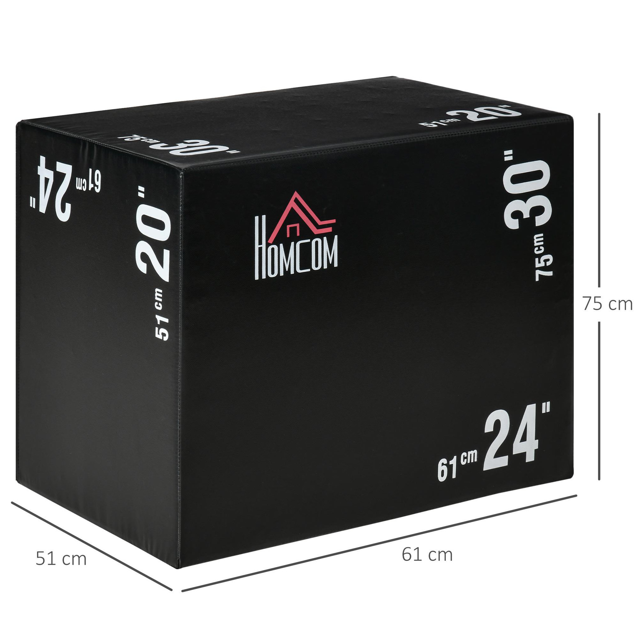 Voir la diapositive 3 : HOMCOM Box jump - box de pliométrie - boite de saut - 3 hauteurs 51/61/76H cm - charge max. 120 Kg - mousse revêtement PE noir