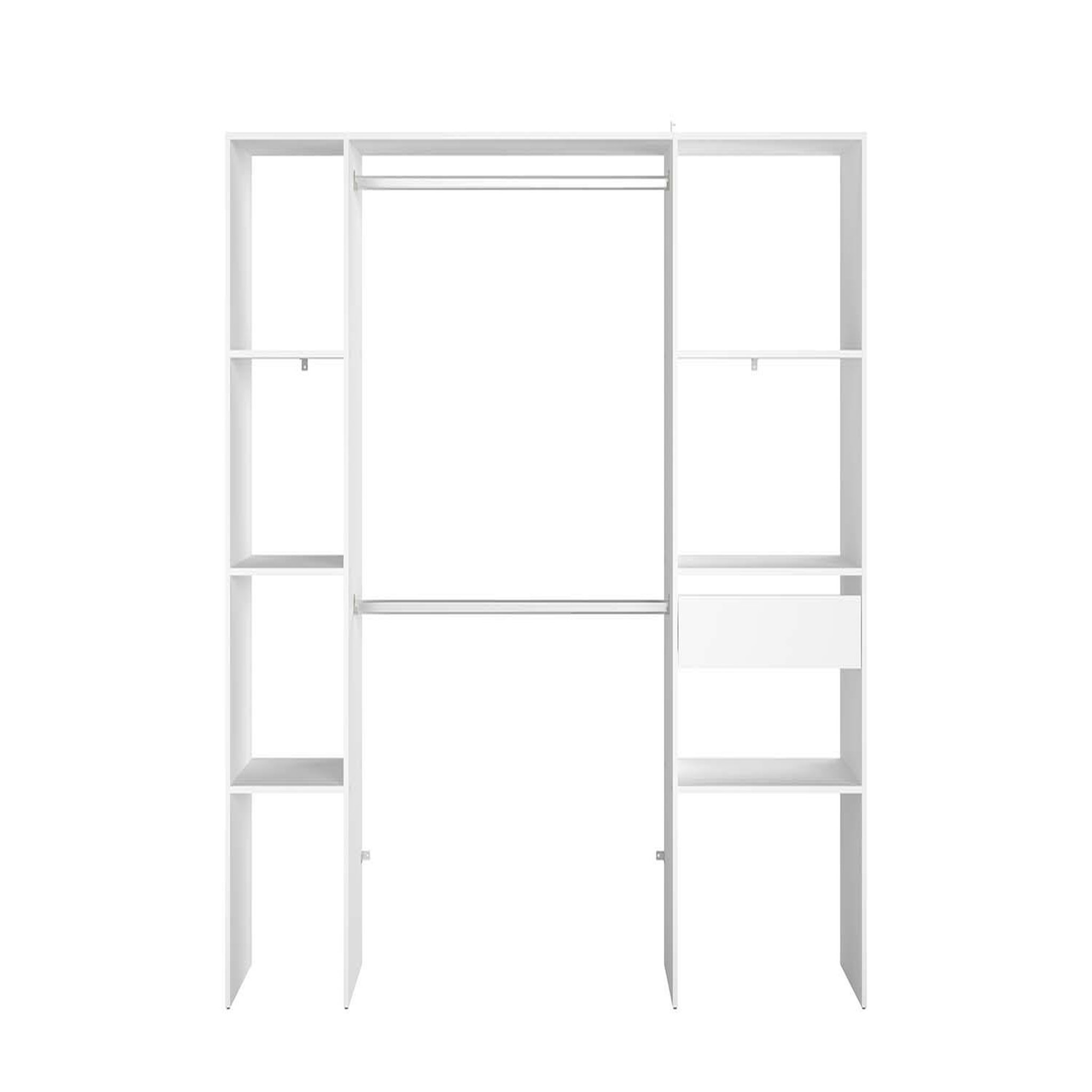 Voir la diapositive 1 : CONCEPT USINE Dressing blanc 6 étagères, 1 tiroir, 2 penderies 198 x 40 x 180 cm ELYSEE