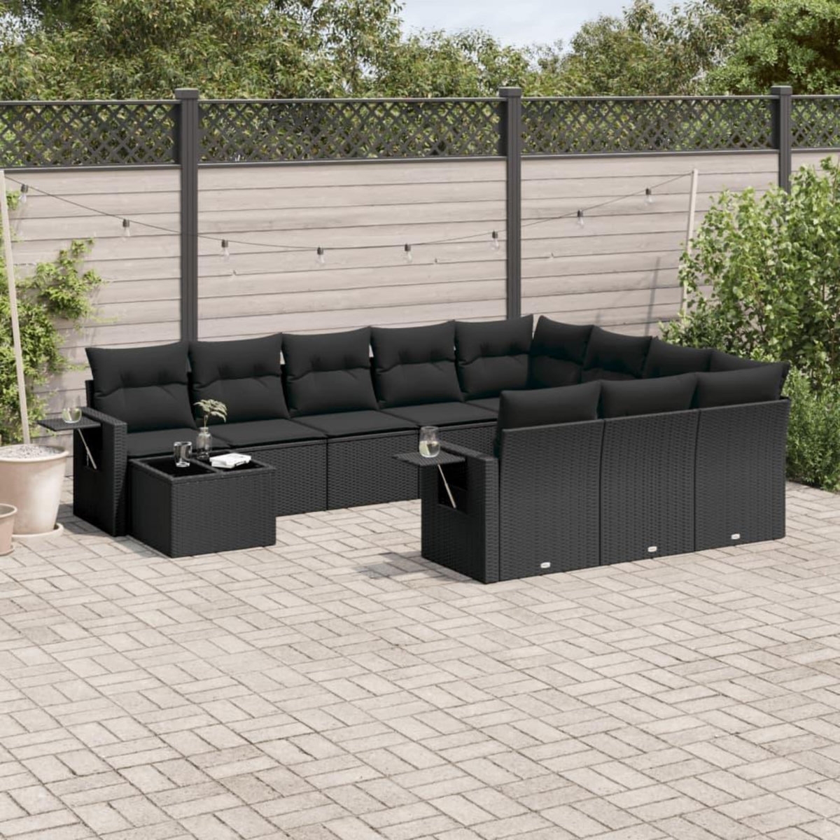 VIDAXL Salon de jardin 11 pcs avec coussins noir resine tressee