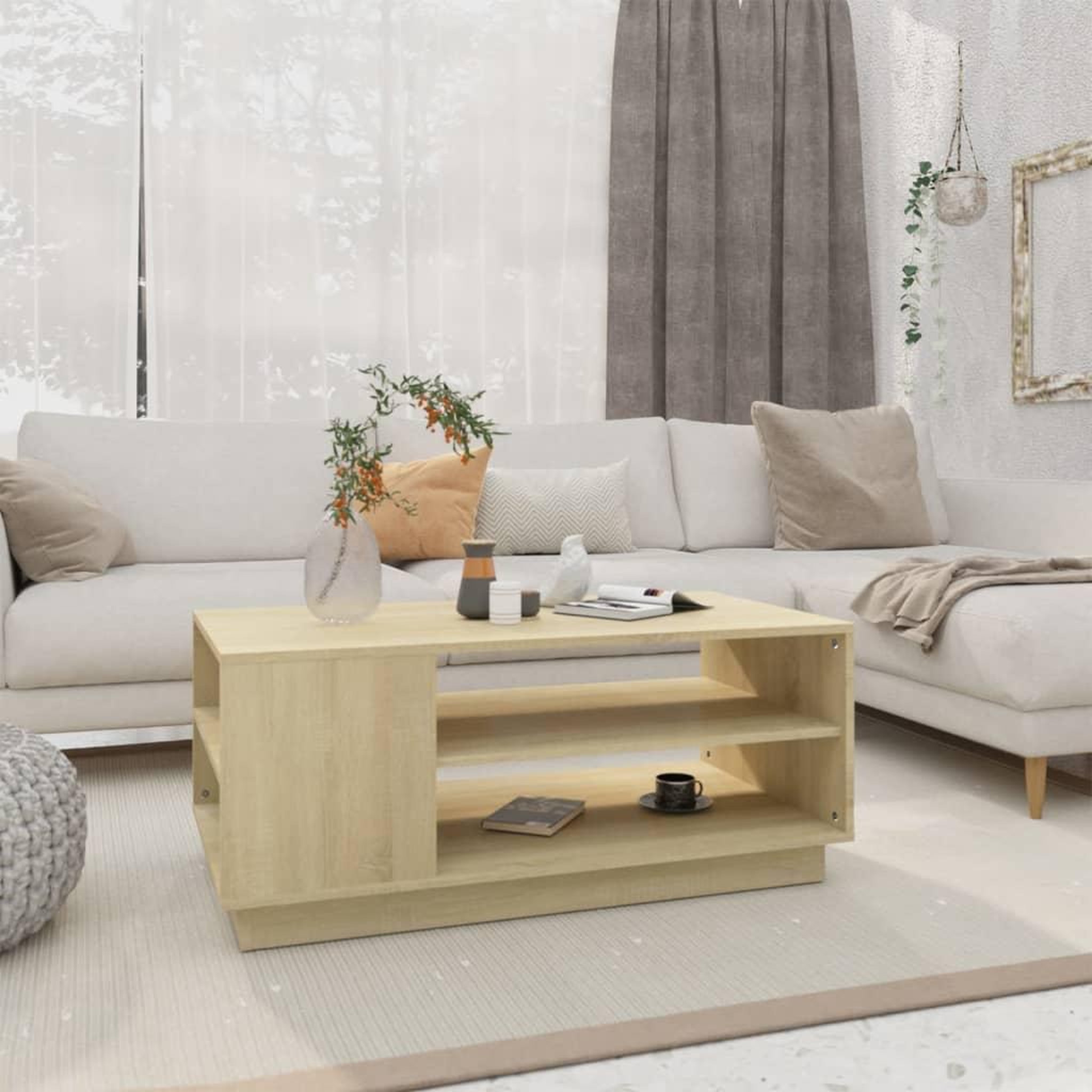 Voir la diapositive 1 : VIDAXL Table basse chene sonoma 102x55x43 cm bois d'ingenierie