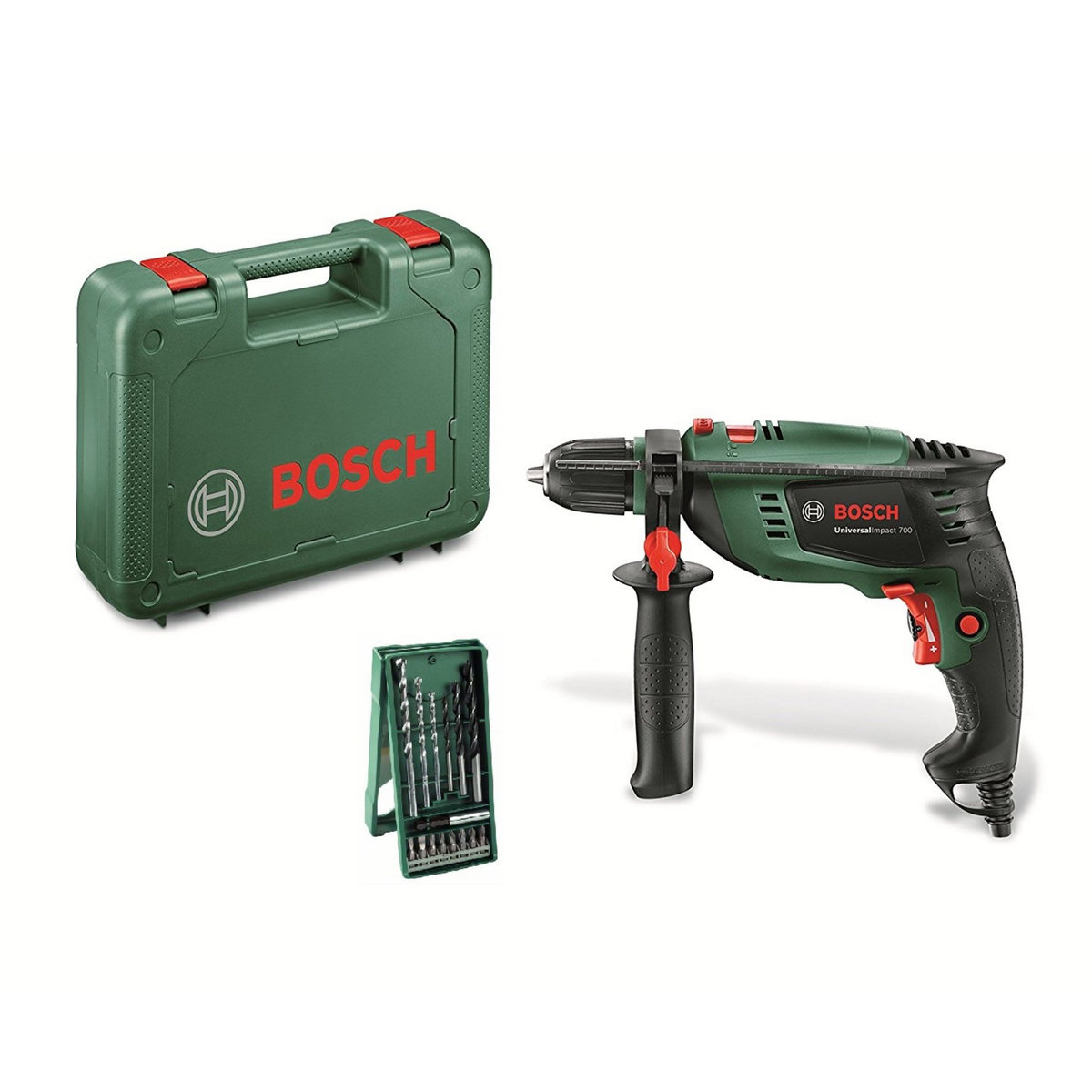 BOSCH Perceuse à percussion Universal Impact 700W + coffret X-Line 15 accessoires