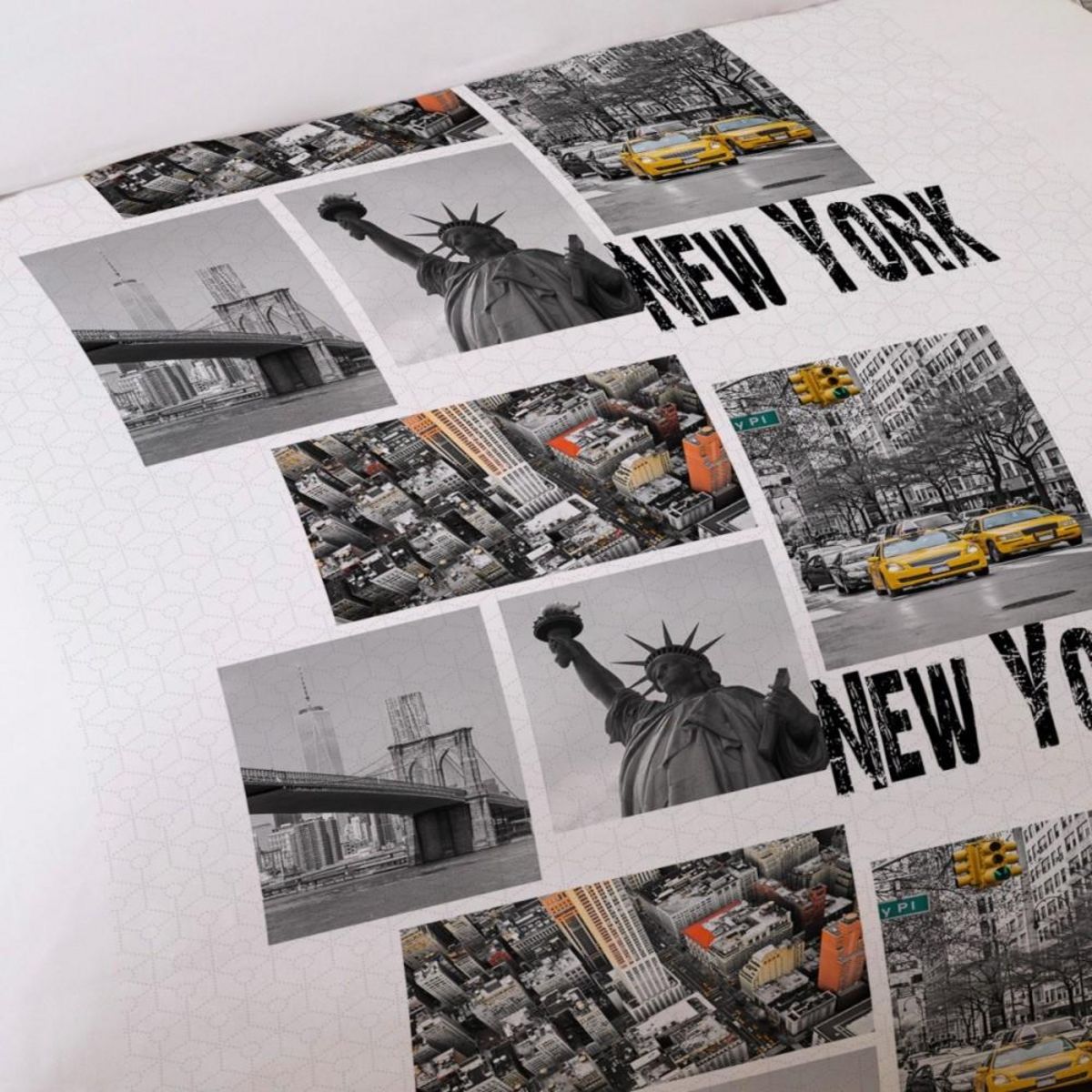 Dourev Housse de couette 240x220 NY SKYLINE + 2 taies 100% coton 57 fils