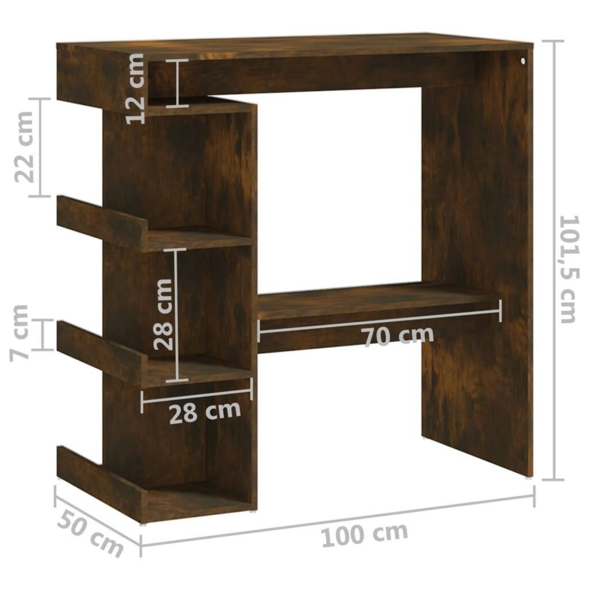 VIDAXL Table de bar et etagere de rangement chene fume bois ingenierie