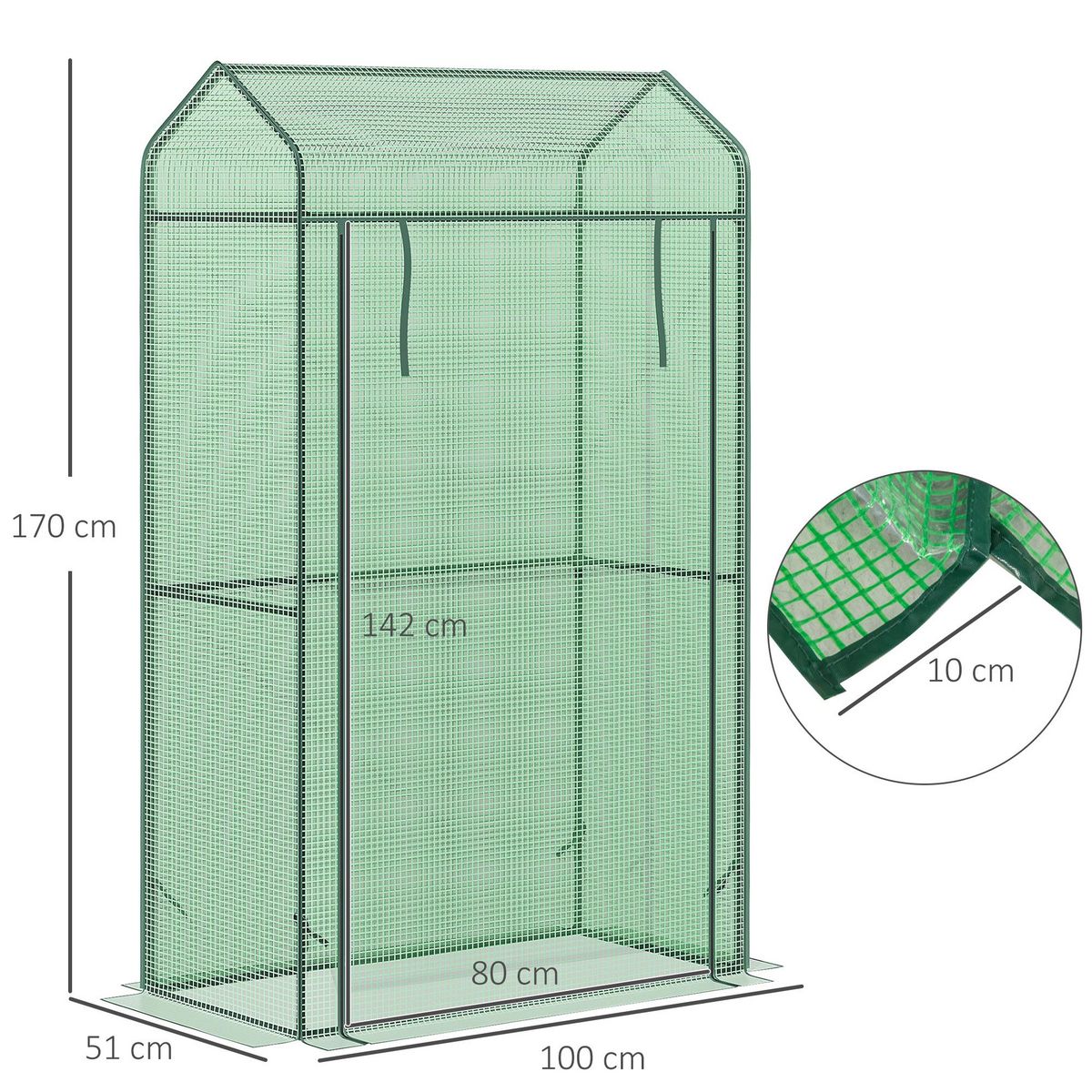 OUTSUNNY Serre de jardin serre à tomates anti-UV dim. 100L x 51l x 170H cm porte zipée déroulante métal thermolaqué PE vert