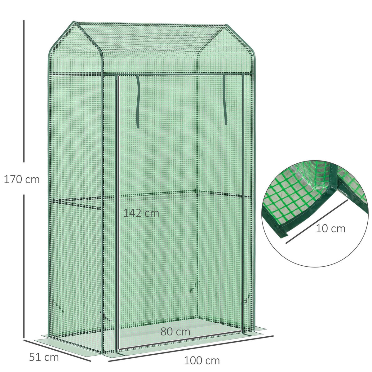 OUTSUNNY Serre de jardin serre à tomates anti-UV dim. 100L x 51l x 170H cm porte zipée déroulante métal thermolaqué PE vert