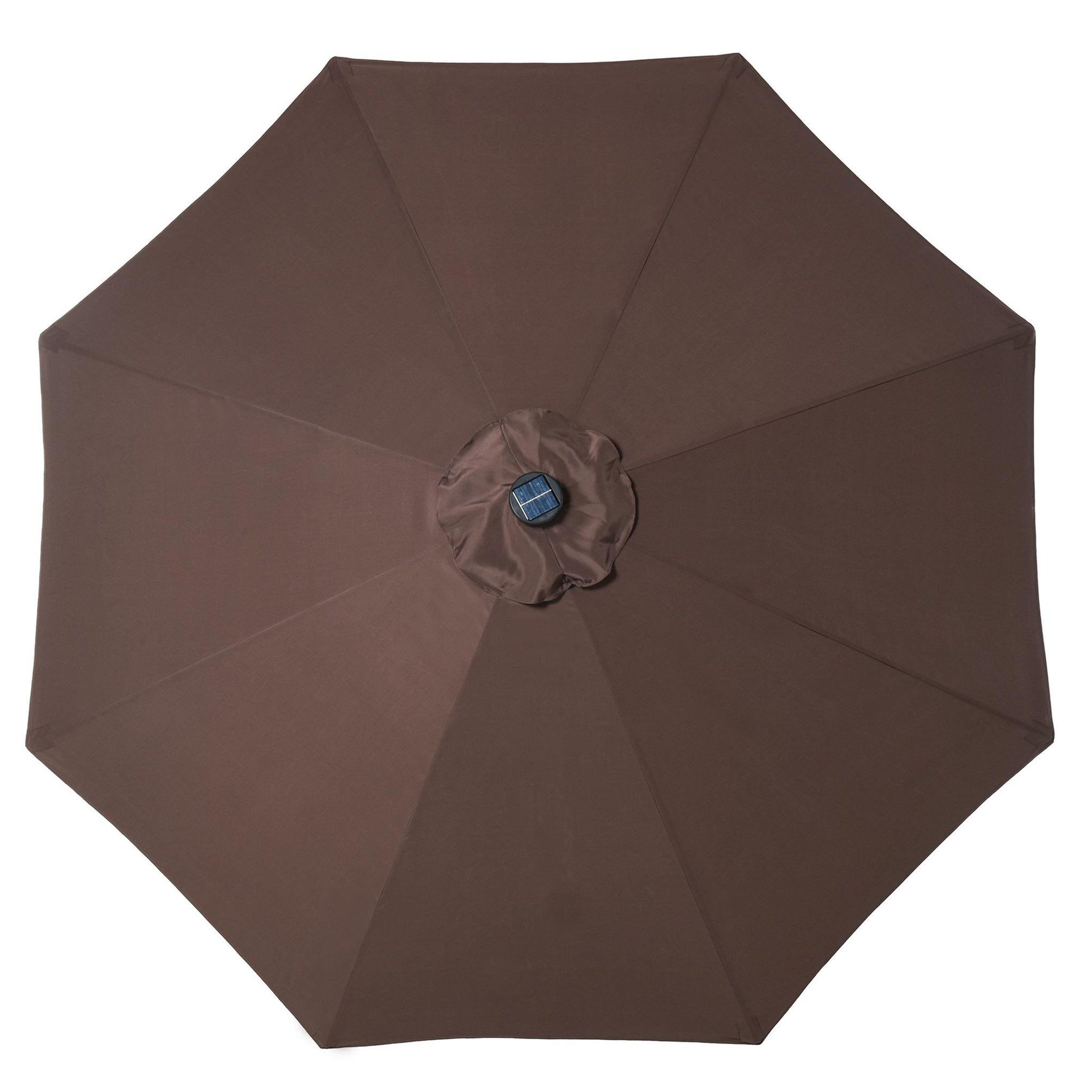 Voir la diapositive 6 : OUTSUNNY Parasol lumineux octogonal inclinable Ø 2,67 x 2,4H m parasol LED solaire métal polyester haute densité 180 g/m² chocolat