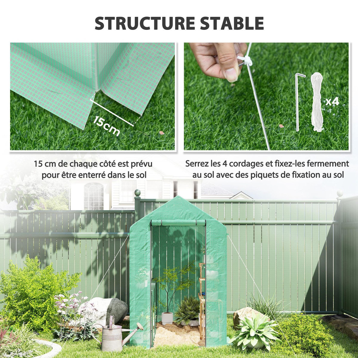 OUTSUNNY Serre de jardin 2 tablettes dim. 1,86L x 1,2l x 1,9H m porte déroulante acier PE haute densité 140 g/m² vert